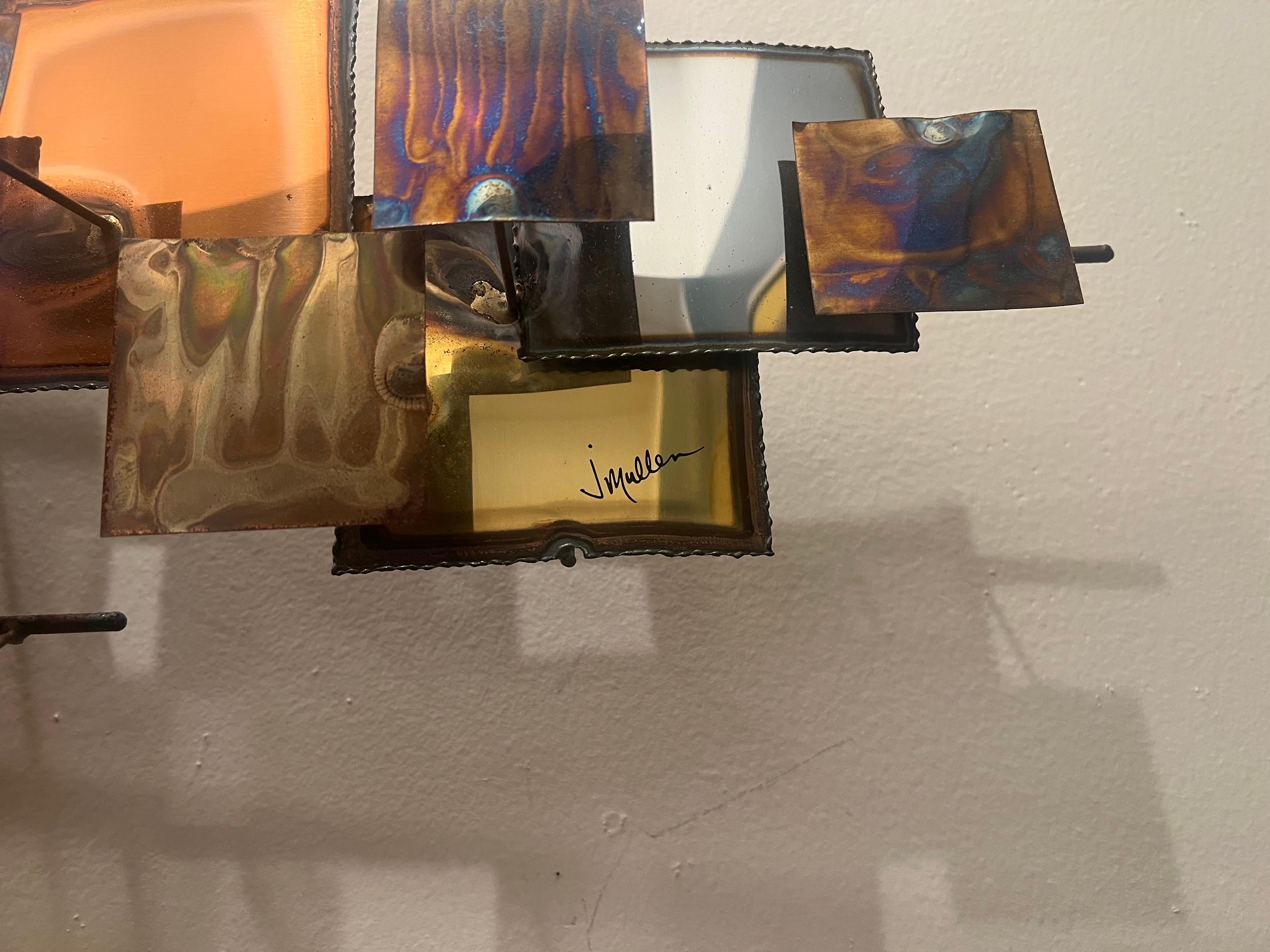 1970's Brutalist Mixed Metal Large Wall Sculpture Raindrops Style by J Muller In Good Condition For Sale In San Diego, CA