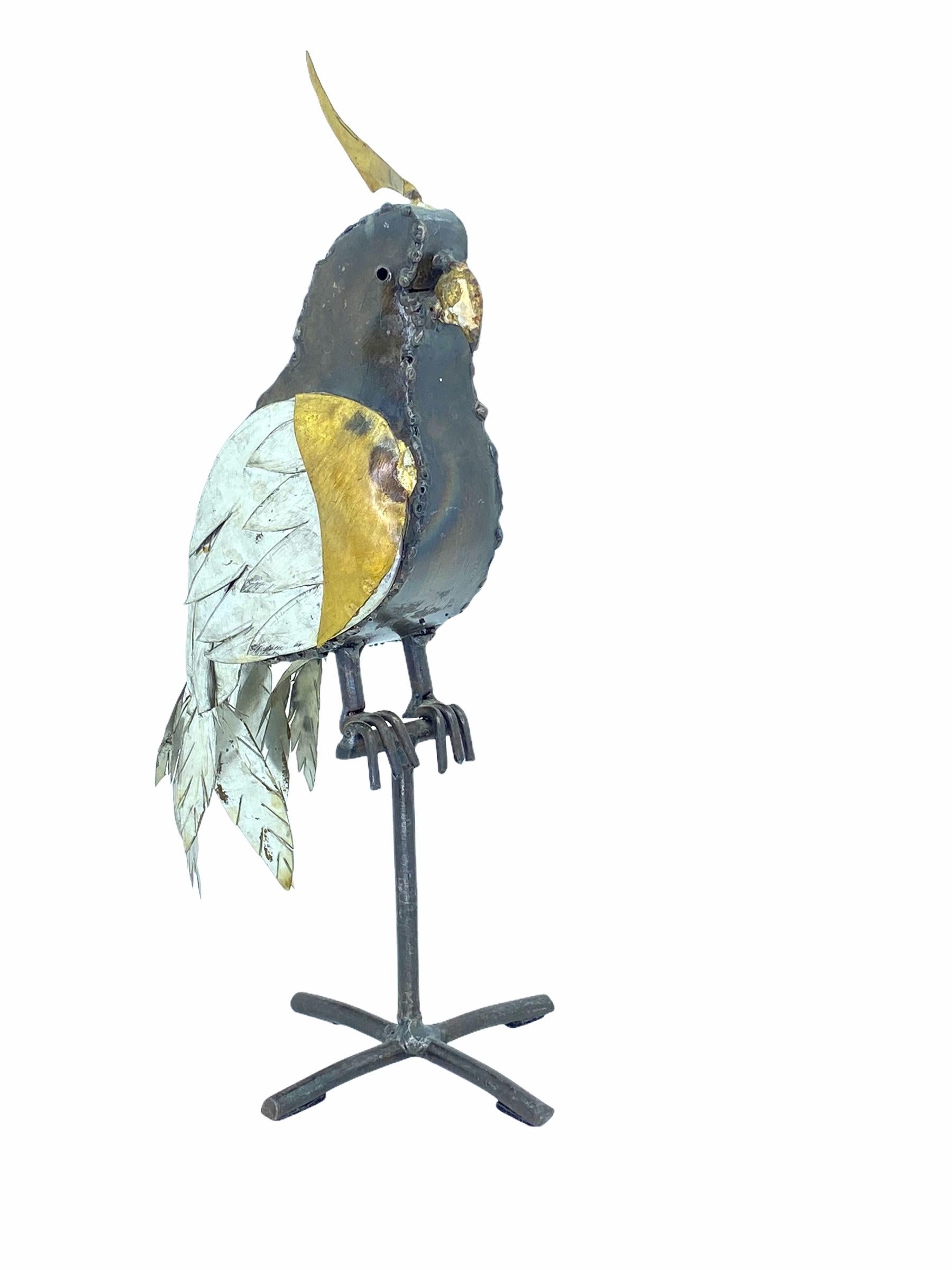 Hand-Crafted 1970s Brutalist Mixed Metal Parrot Sculpture in the Style of Sergio Bustamante