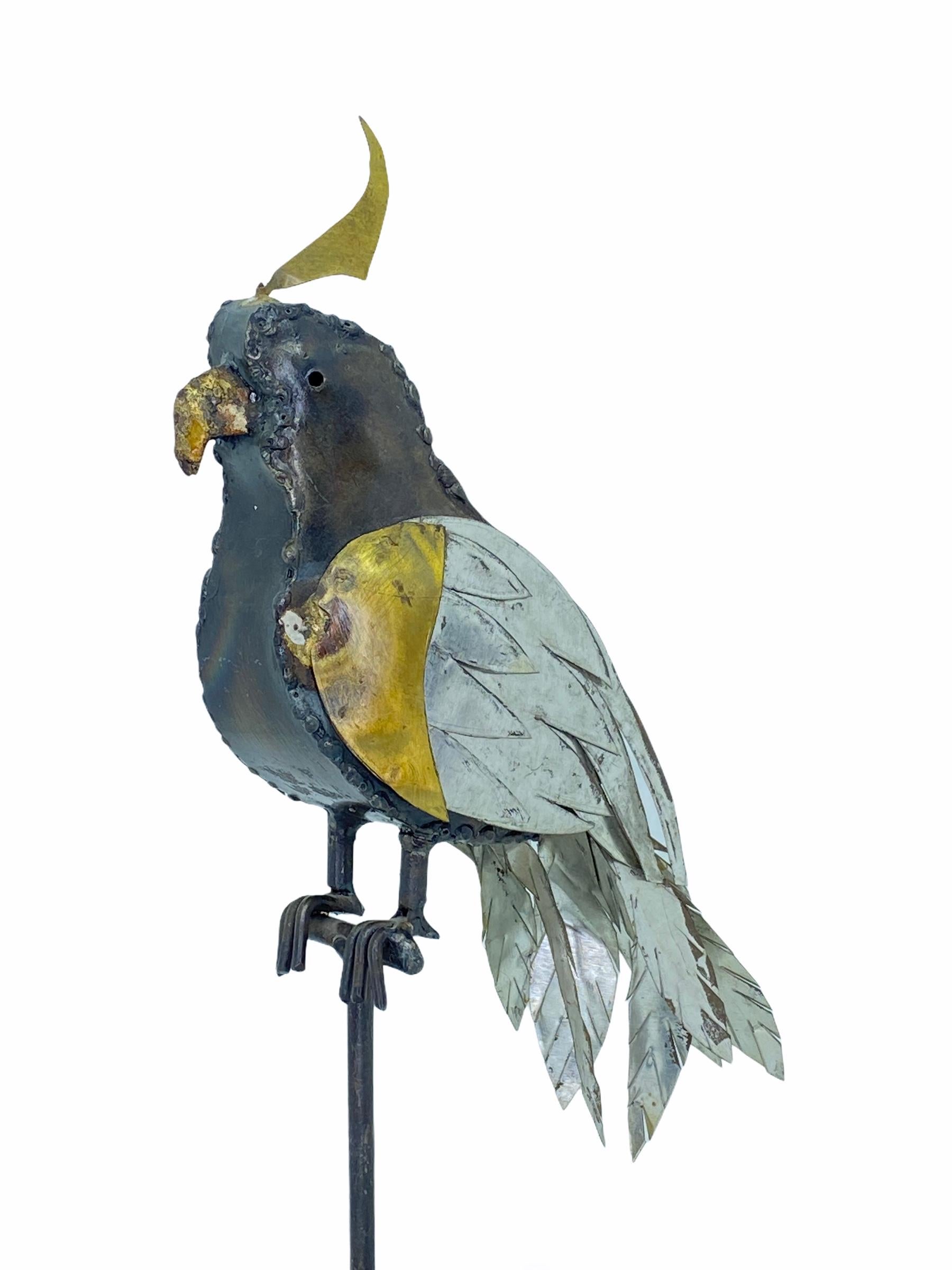 Late 20th Century 1970s Brutalist Mixed Metal Parrot Sculpture in the Style of Sergio Bustamante