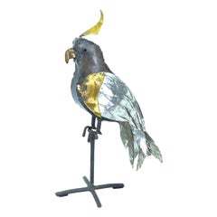 1970s Brutalist Mixed Metal Parrot Sculpture in the Style of Sergio Bustamante