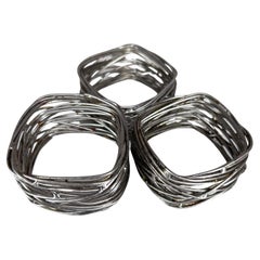 1970s Brutalist Modern Sculptural Set of 3 Chrome Wire Napkin Ring Holders