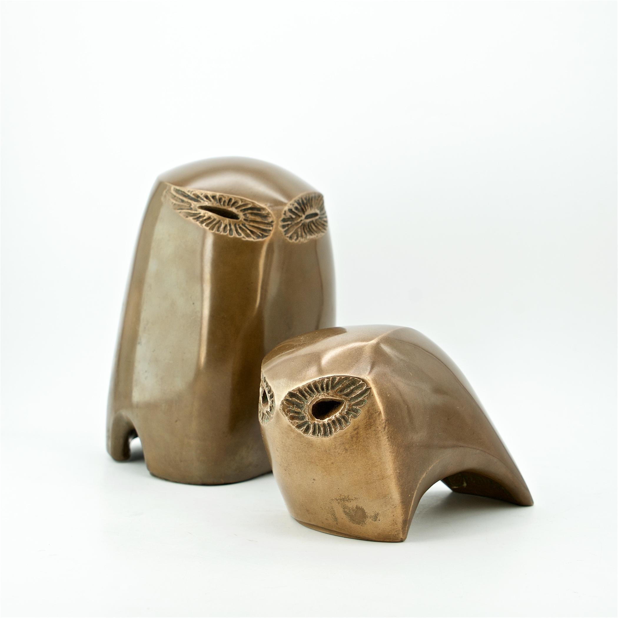 Mid-Century Modern 1970s Brutalist Monolithic Bronze Owl Modernist Bird Form Abstract Sculptures