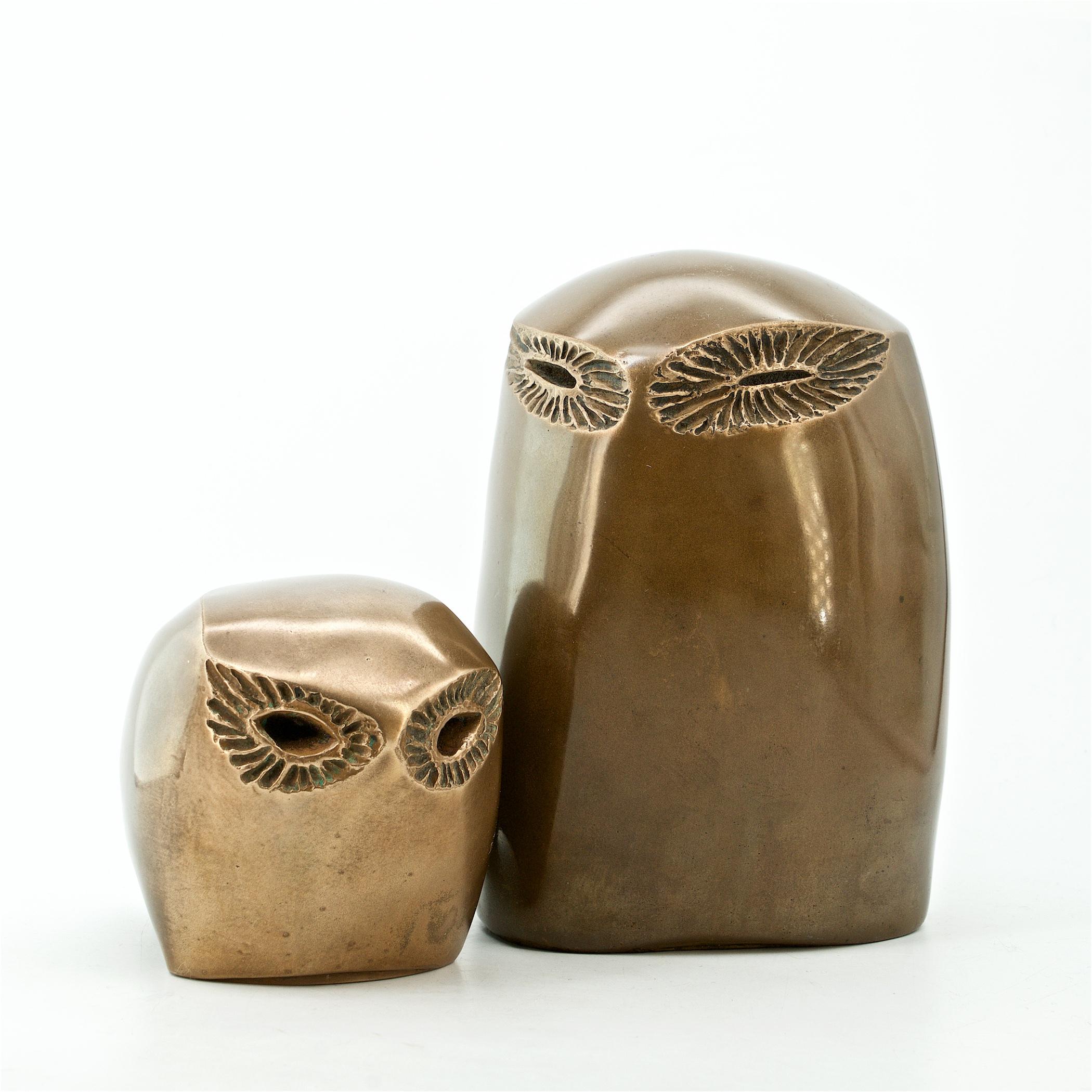 American 1970s Brutalist Monolithic Bronze Owl Modernist Bird Form Abstract Sculptures