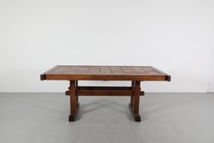 1970s Brutalist Oak Dining Table, Roger Capron Style Inset Ceramic Tile
