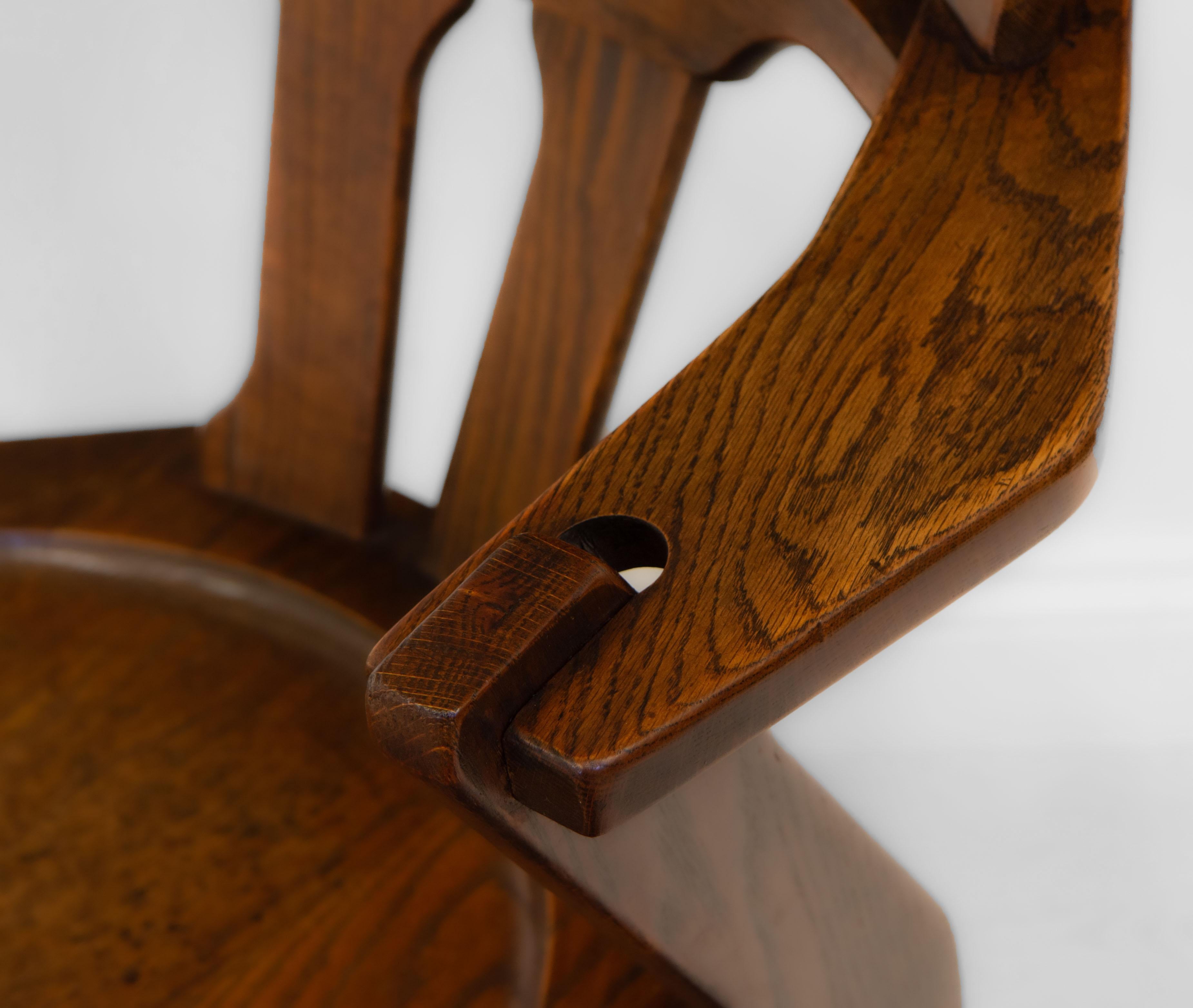 1970s Brutalist Oak Side Desk Chair For Sale 6