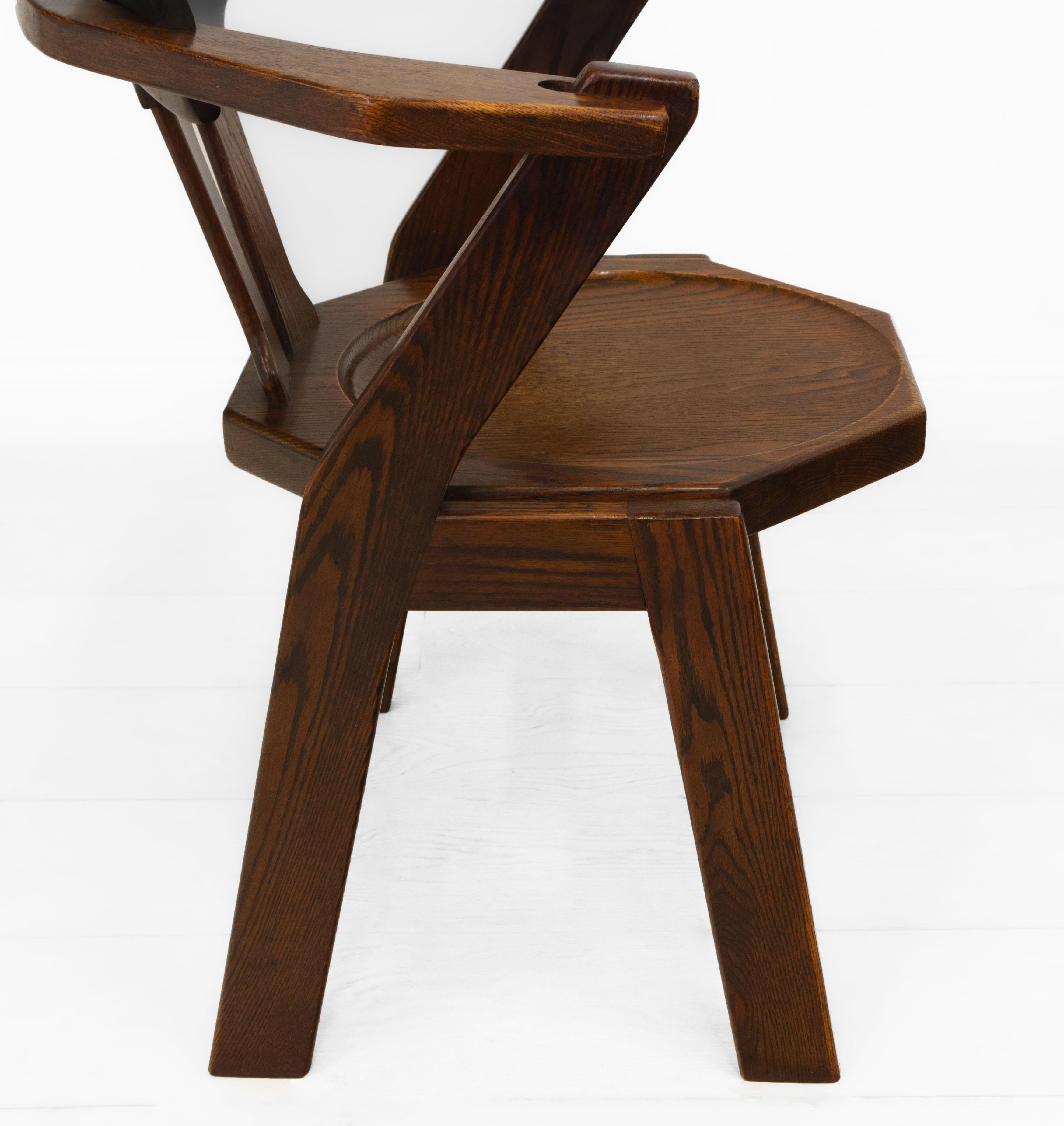 1970s Brutalist Oak Side Desk Chair For Sale 7