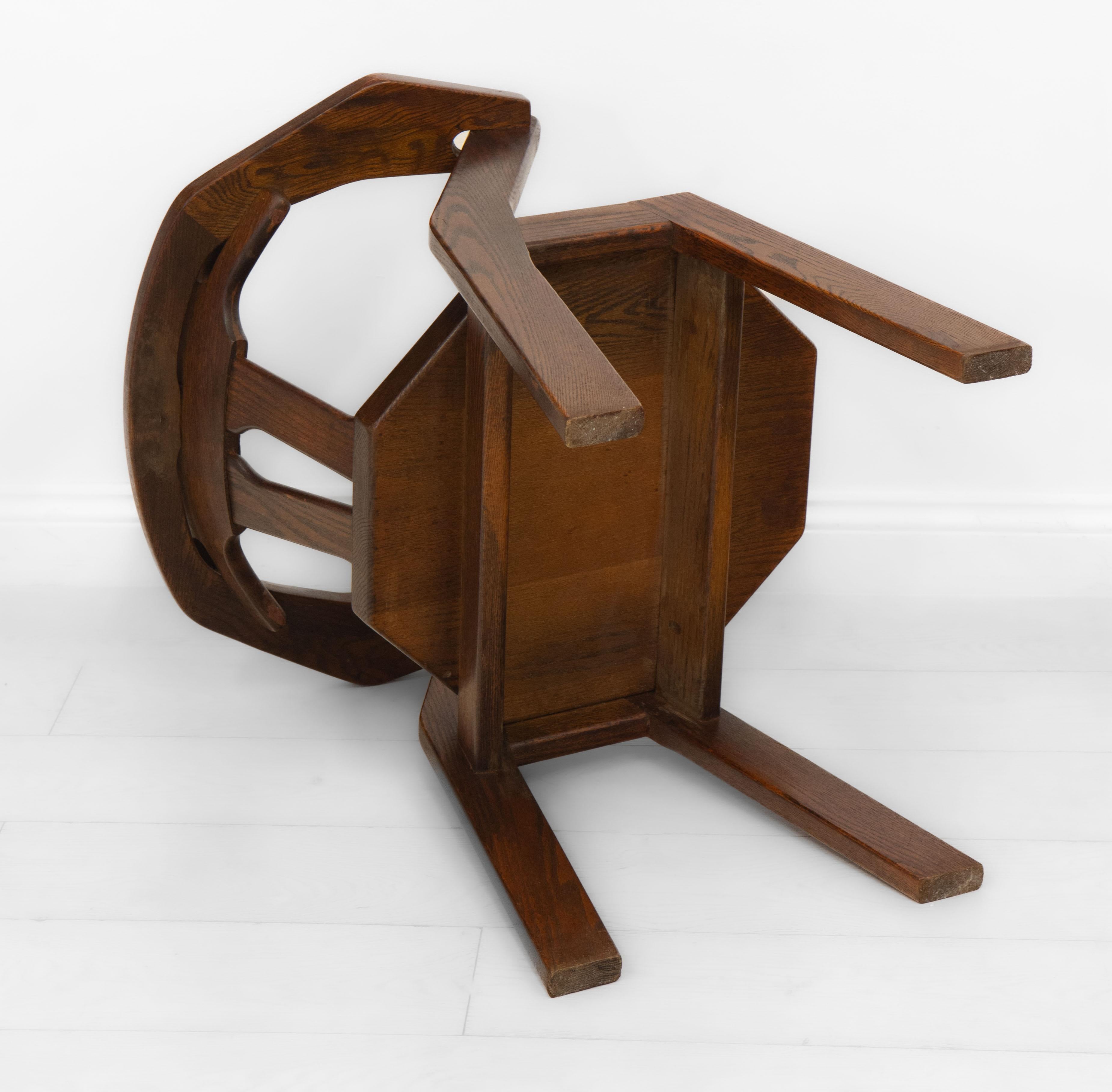 1970s Brutalist Oak Side Desk Chair For Sale 9