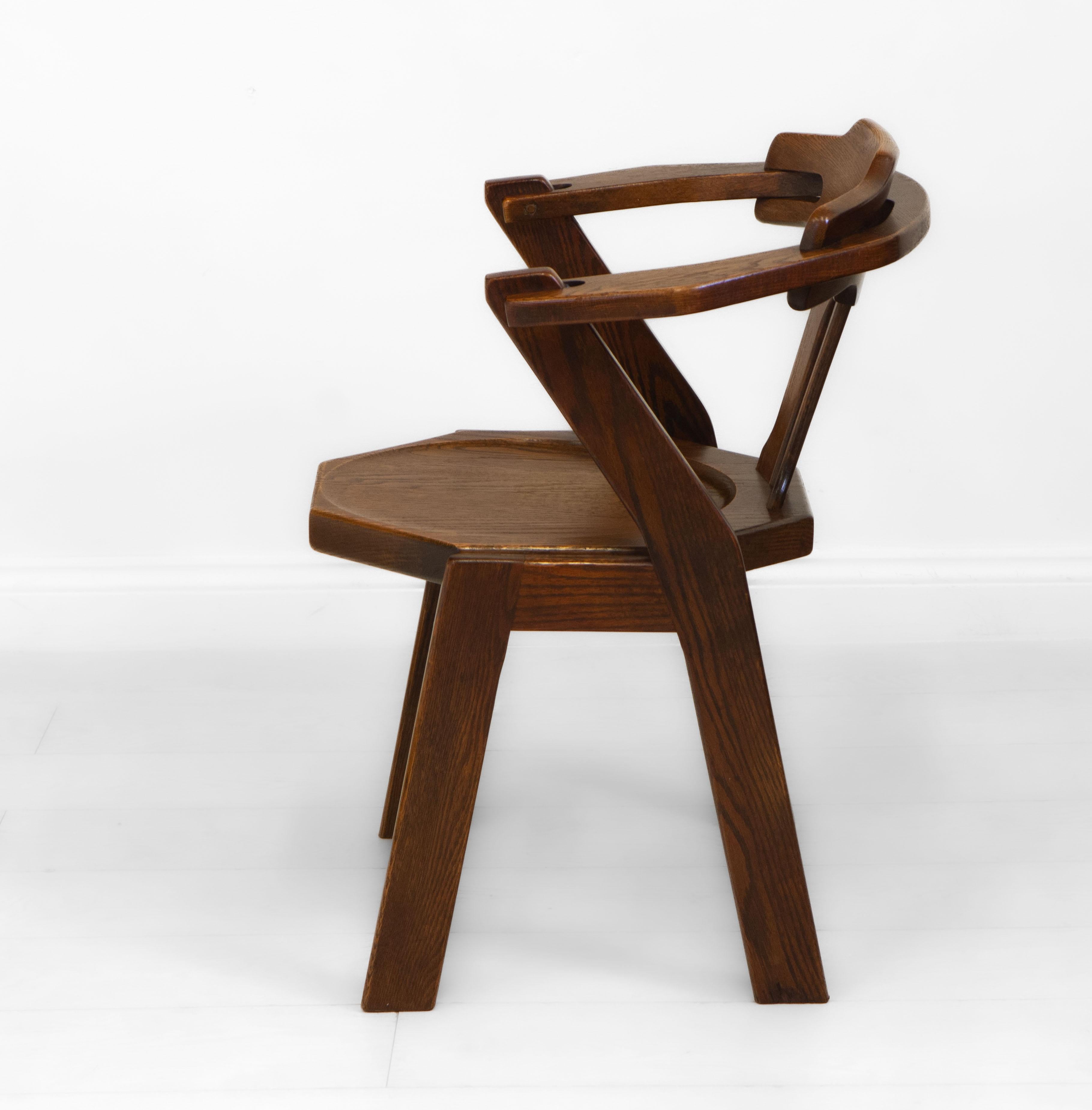 1970s Brutalist Oak Side Desk Chair In Good Condition For Sale In Norwich, GB