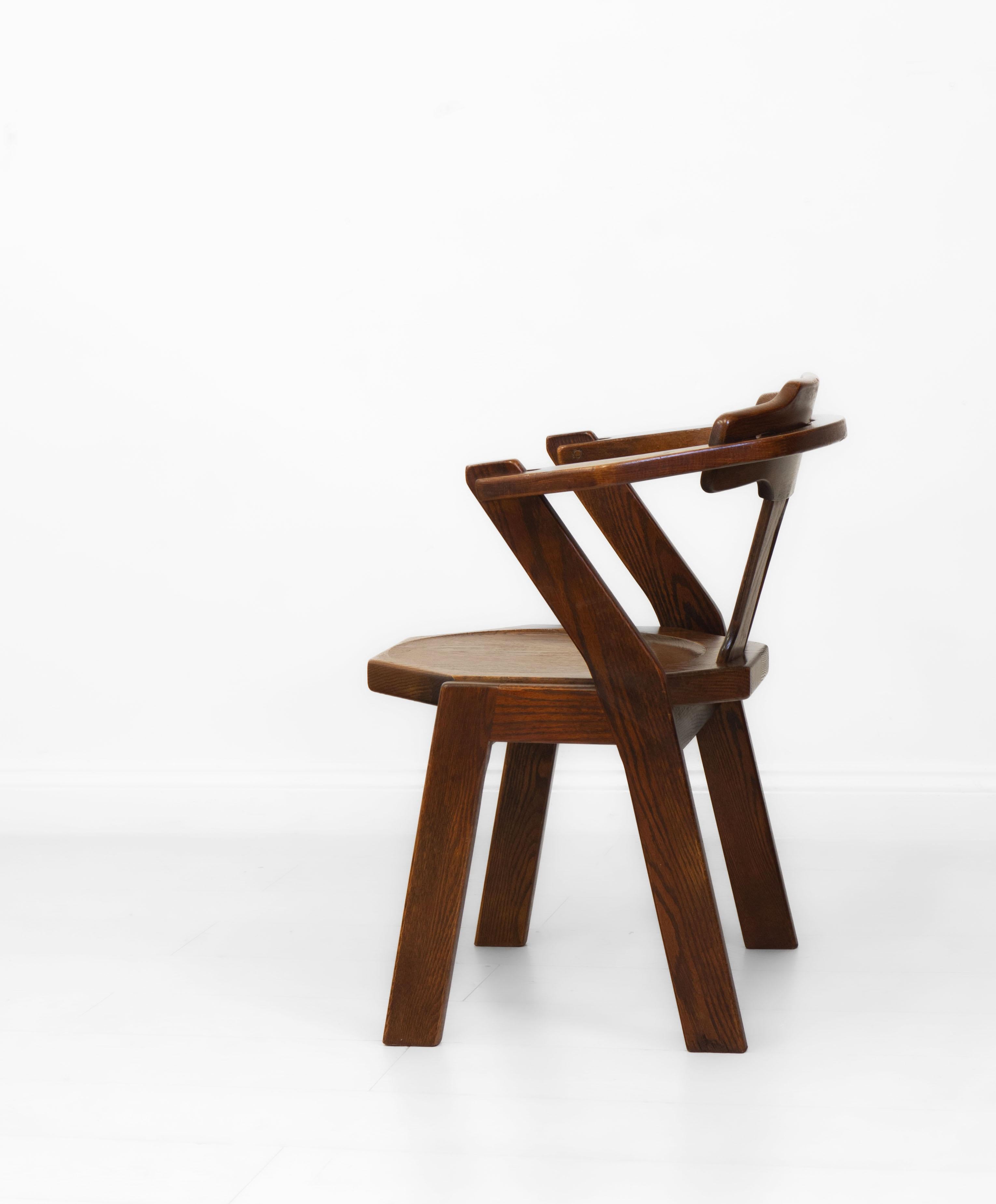 1970s Brutalist Oak Side Desk Chair For Sale 2