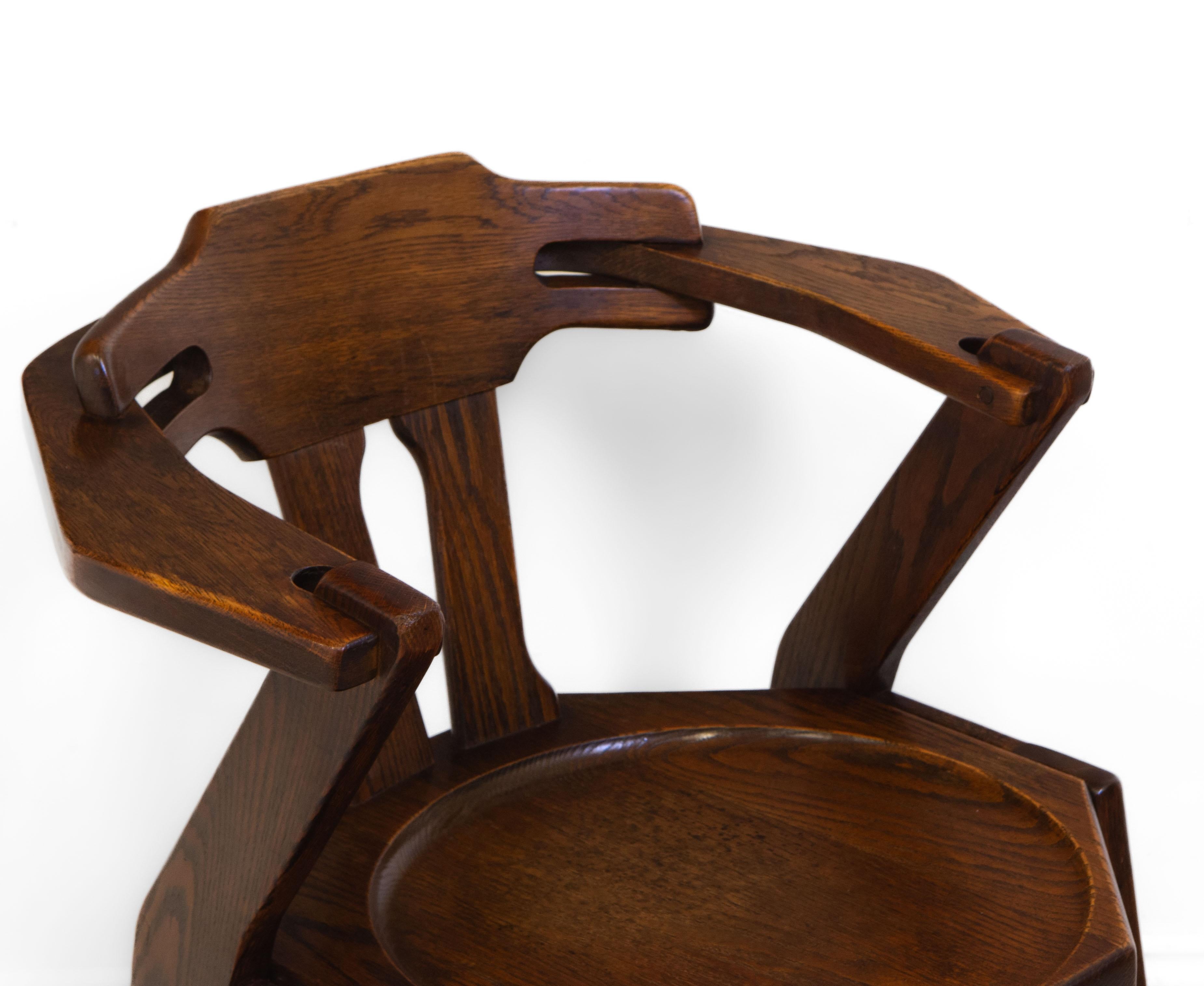 1970s Brutalist Oak Side Desk Chair For Sale 3