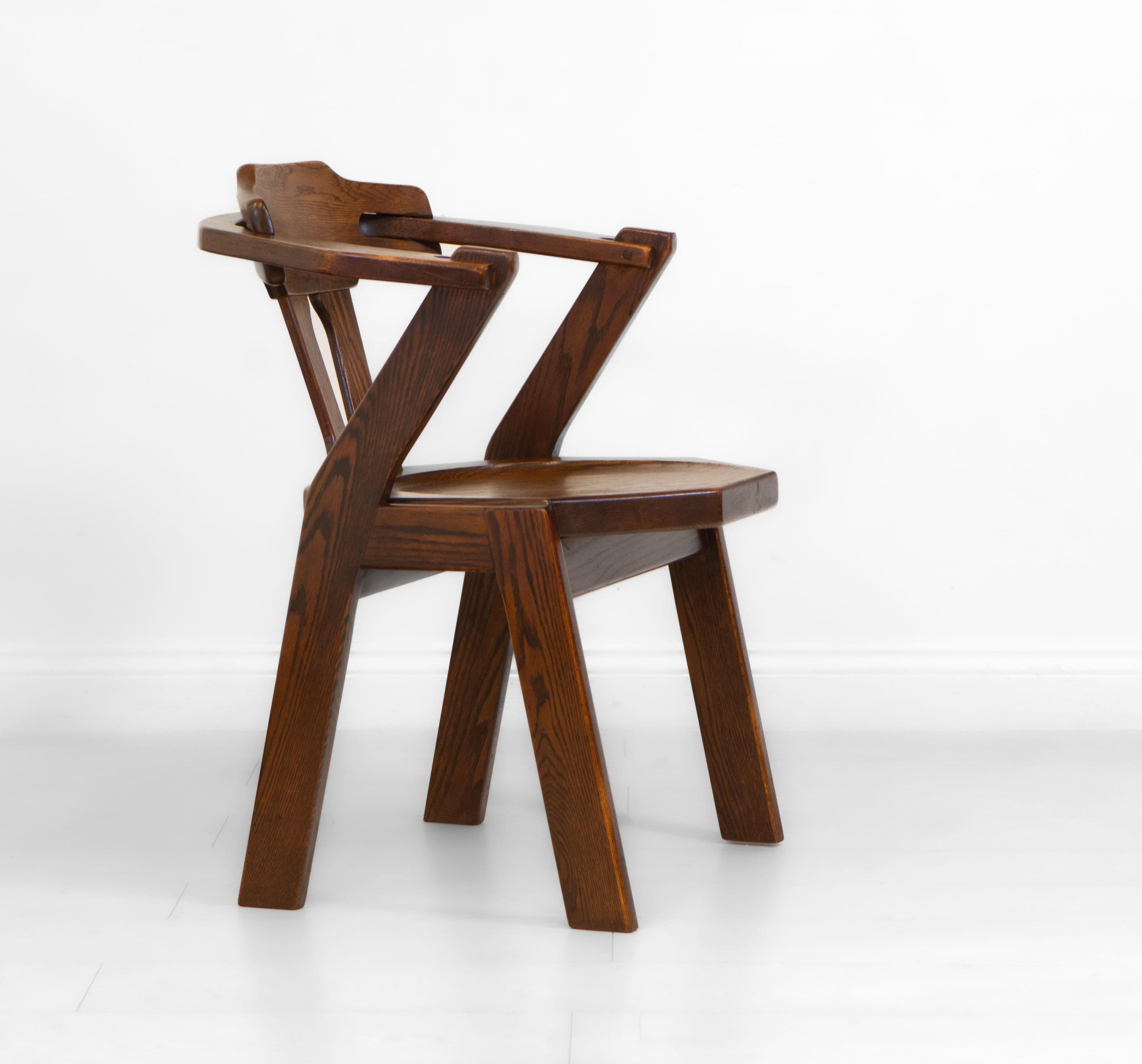 1970s Brutalist Oak Side Desk Chair For Sale 4