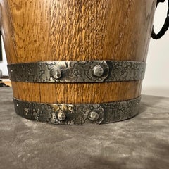 1970s Brutalist Oak Wood and Wrought Iron French Wine Cooler