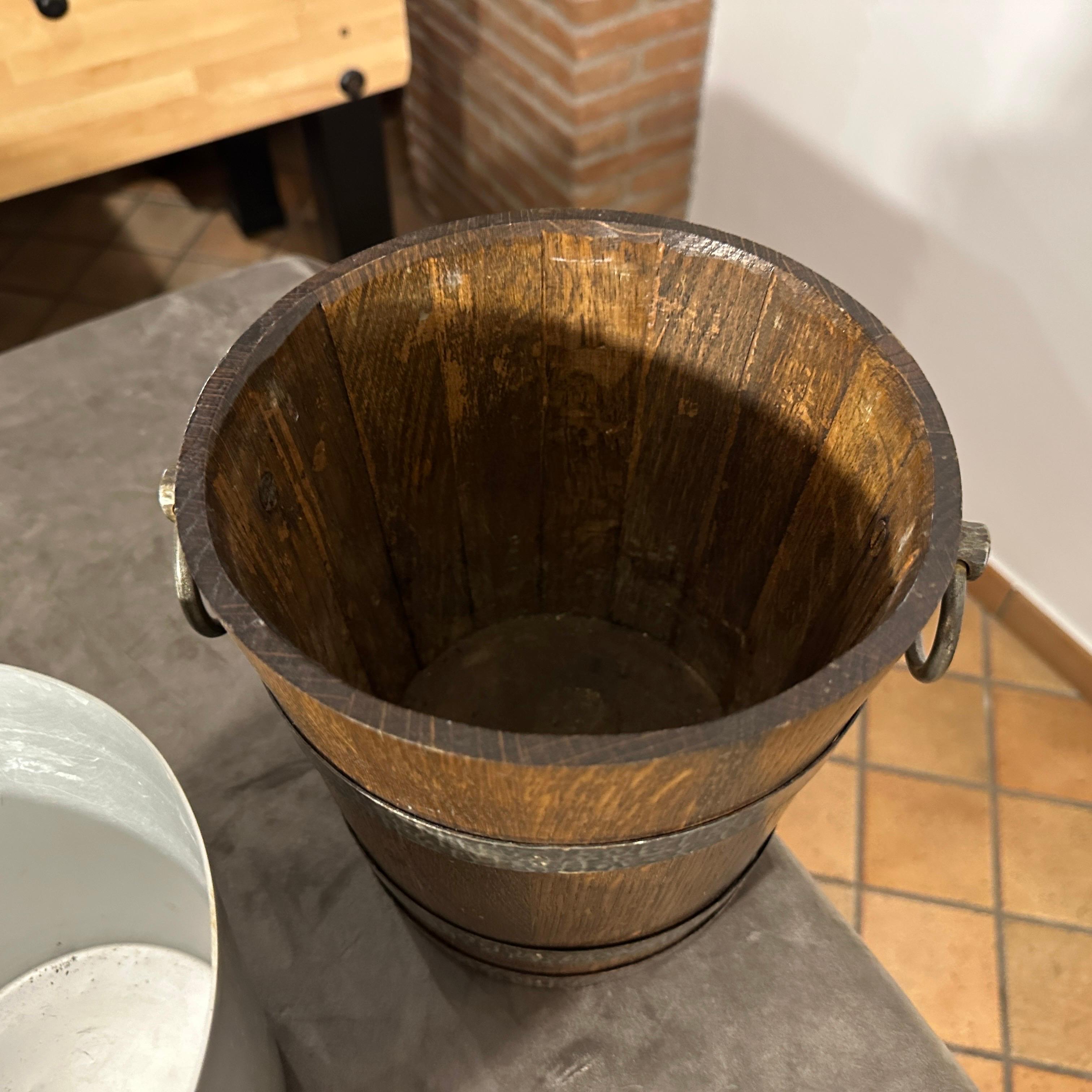 Hand-Crafted 1970s Brutalist Oak Wood and Wrought Iron French Wine Cooler For Sale