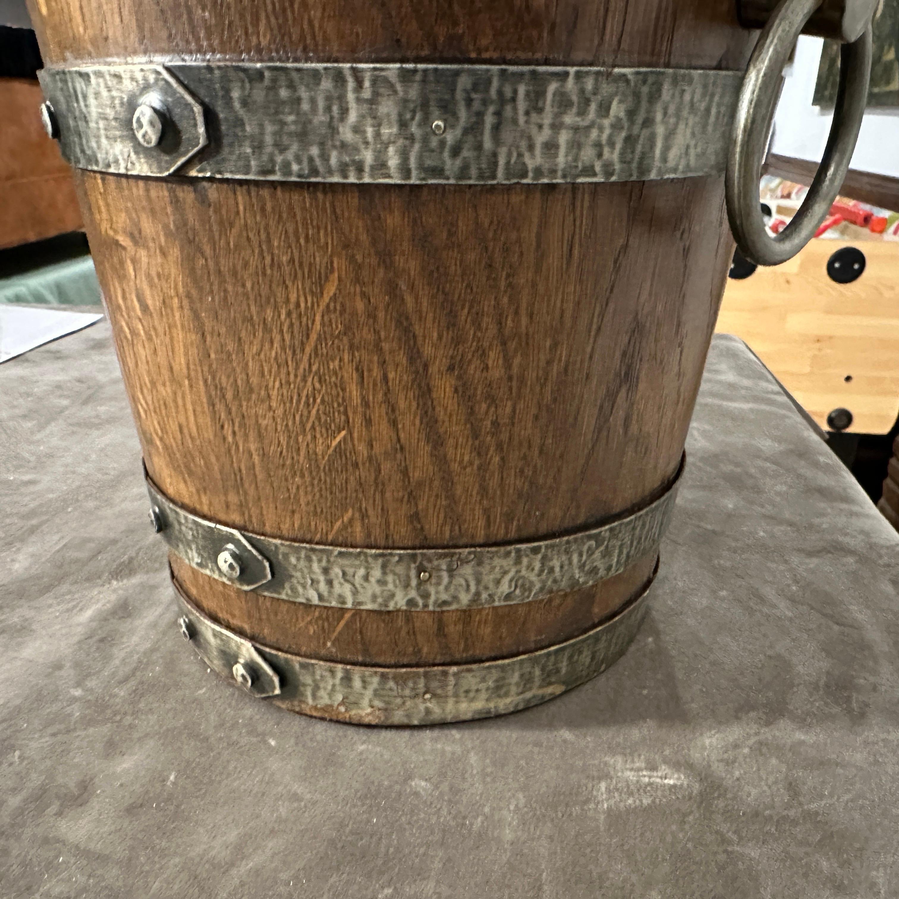 20th Century 1970s Brutalist Oak Wood and Wrought Iron French Wine Cooler For Sale