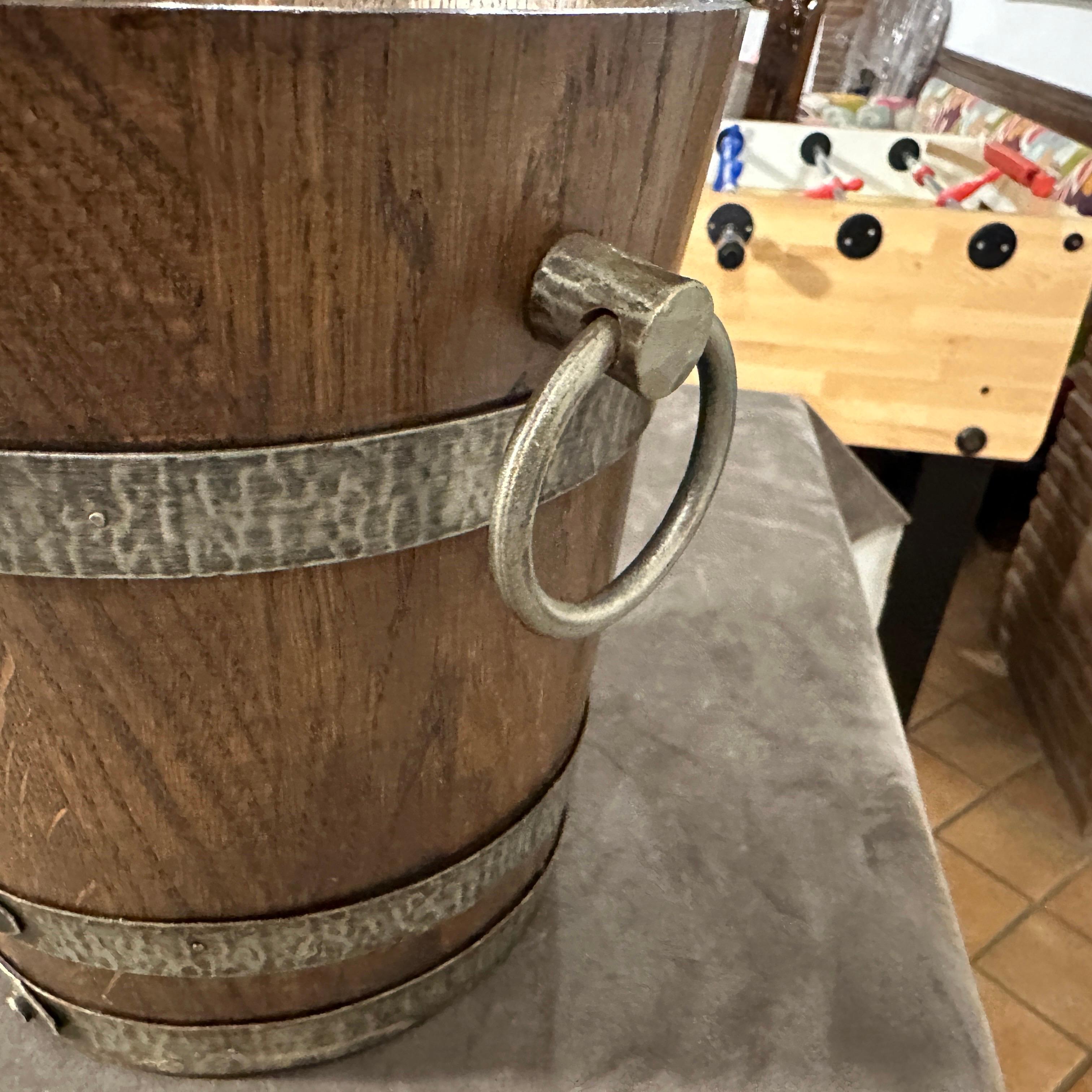1970s Brutalist Oak Wood and Wrought Iron French Wine Cooler For Sale 1