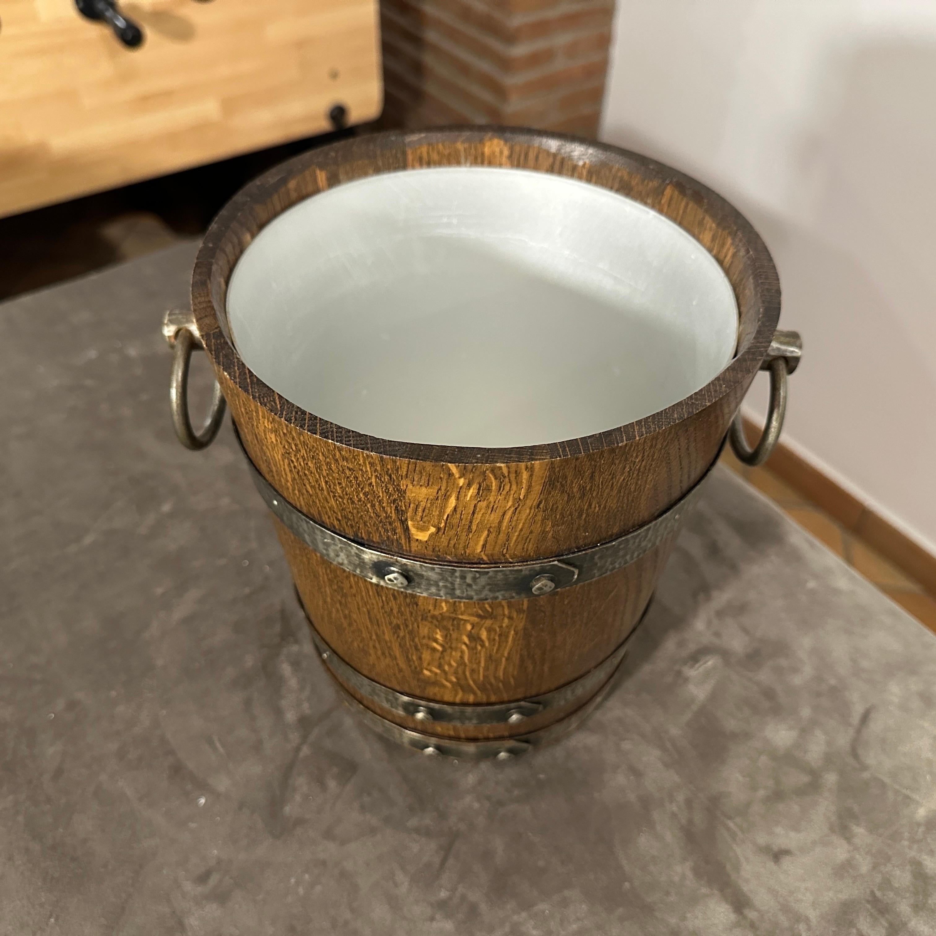 1970s Brutalist Oak Wood and Wrought Iron French Wine Cooler For Sale 2