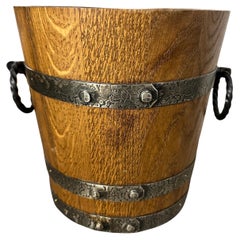 1970s Brutalist Oak Wood and Wrought Iron French Wine Cooler