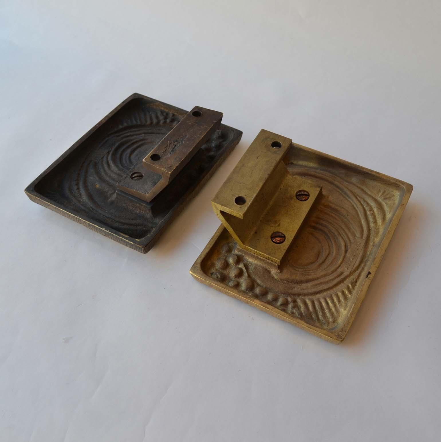 1970s Brutalist Pair of Bronze Push and Pull Door Handles with Abstract Relief 4