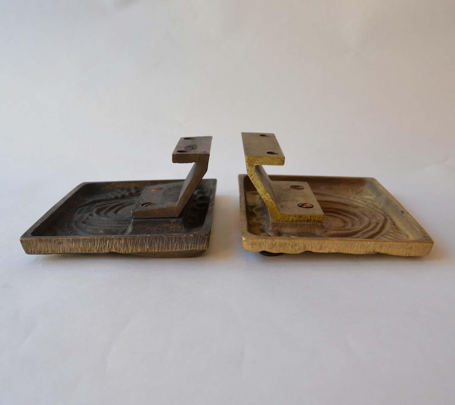 1970s Brutalist Pair of Bronze Push and Pull Door Handles with Abstract Relief 5