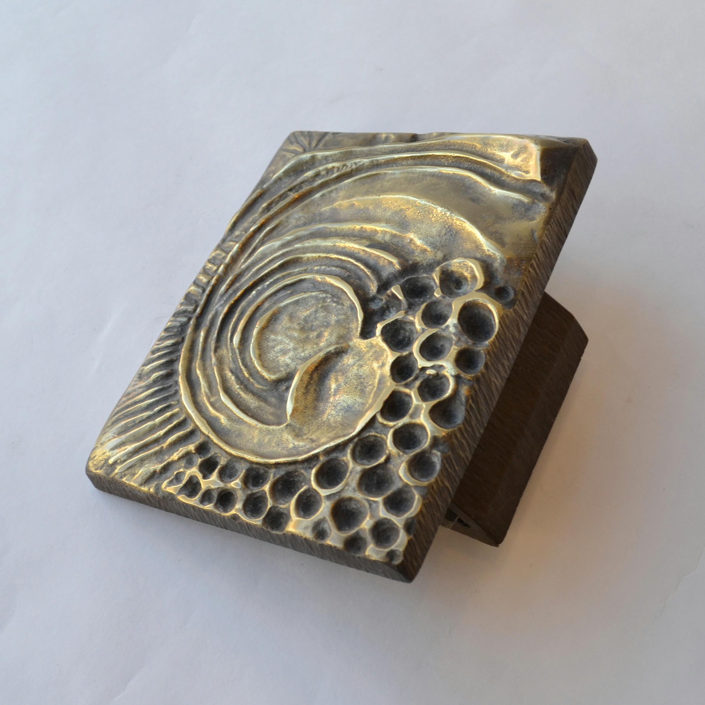 1970s Brutalist Pair of Bronze Push and Pull Door Handles with Abstract Relief 2