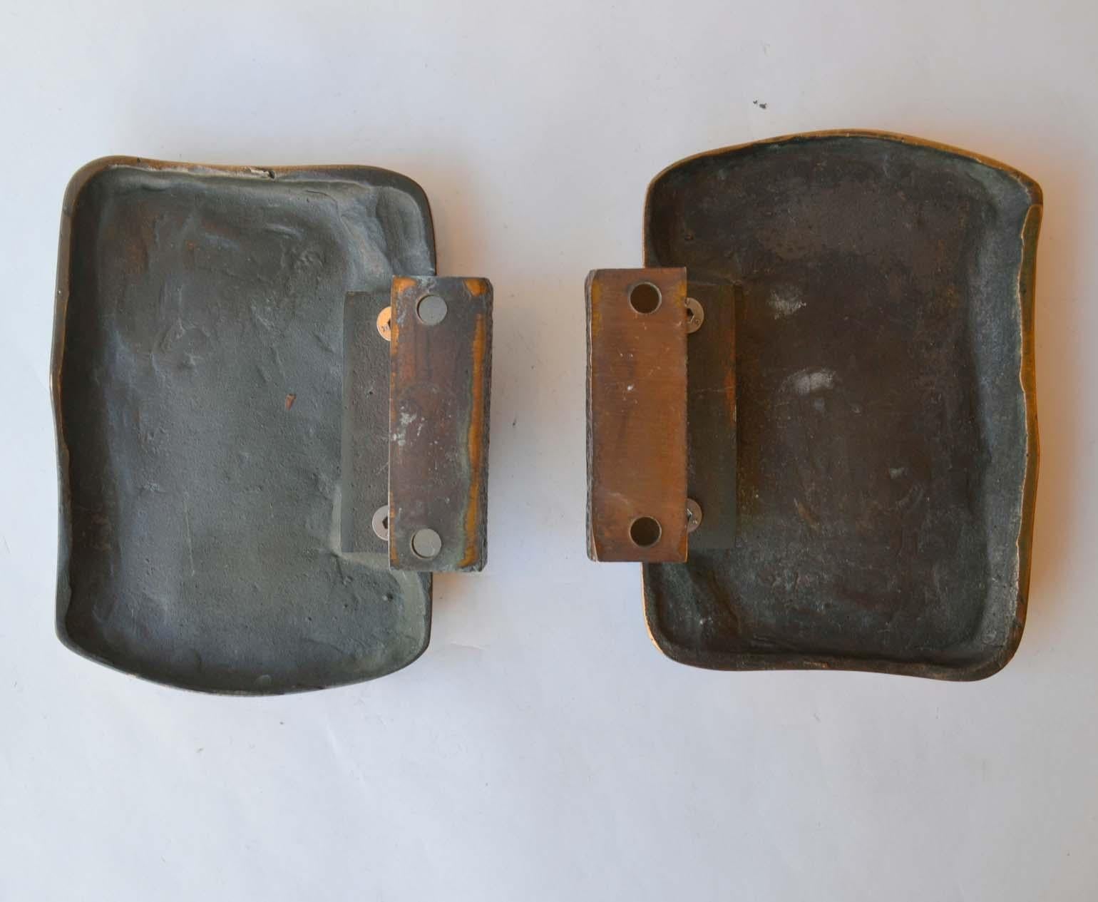 Late 20th Century 1970s Brutalist Pair of Bronze Push & Pull Door Handles with Relief from Nature