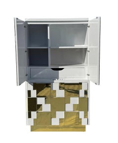 1970s Brutalist Paul Evans Style Brass & Mirrored Cabinet