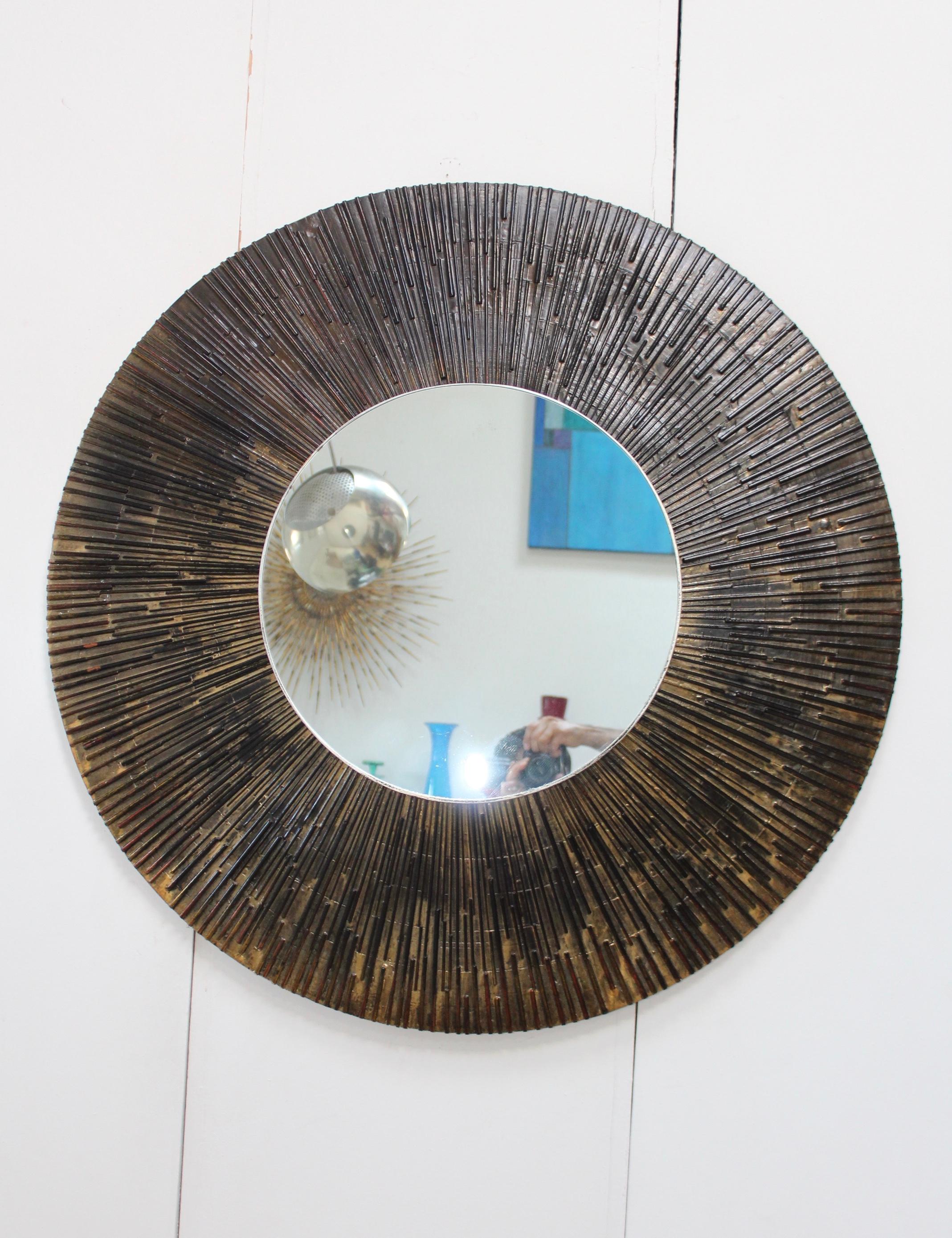 1970s Brutalist fiberglass wall mirror in the style of Paul Evans.