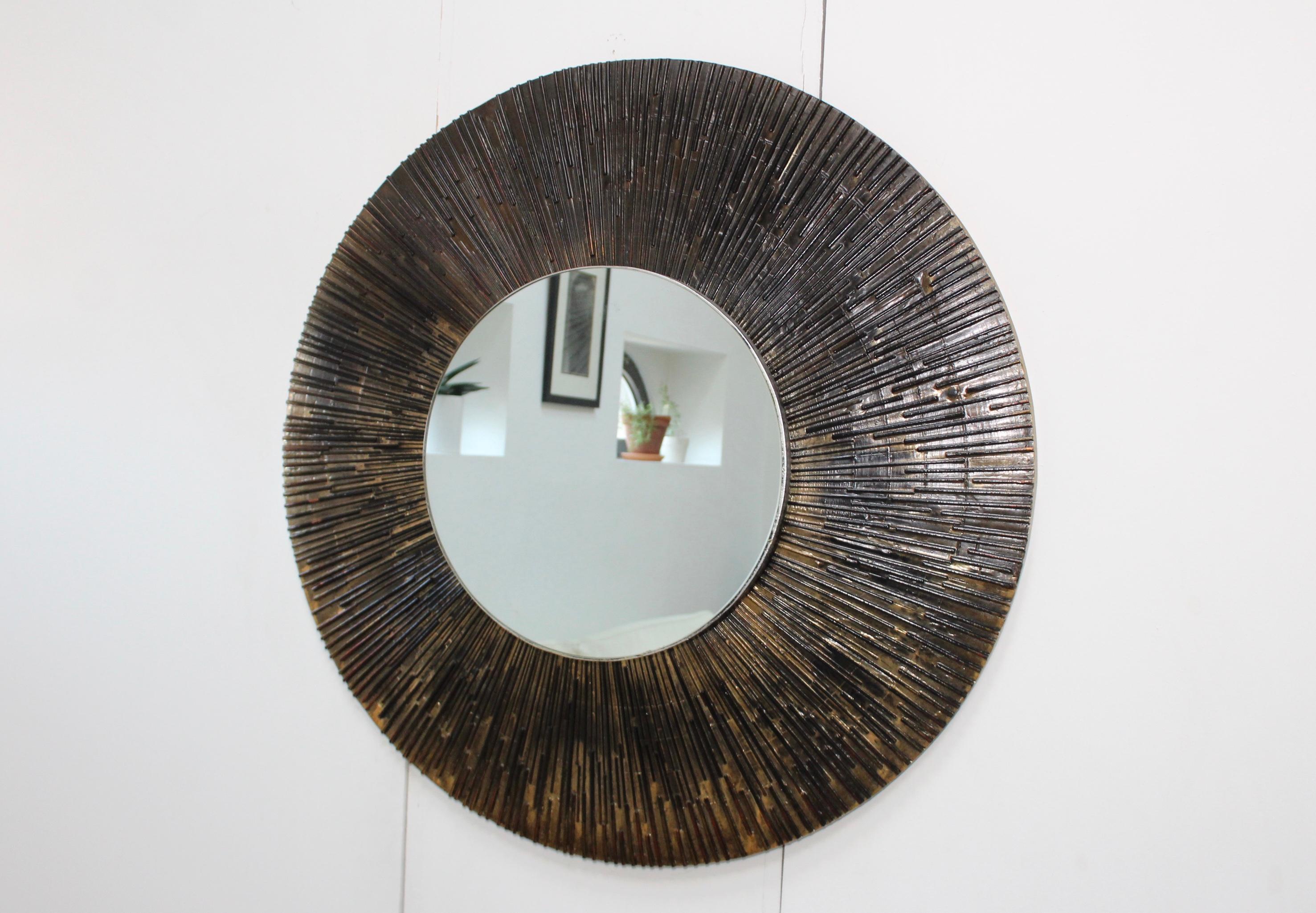 American 1970s Brutalist Paul Evans Style Wall Mirror