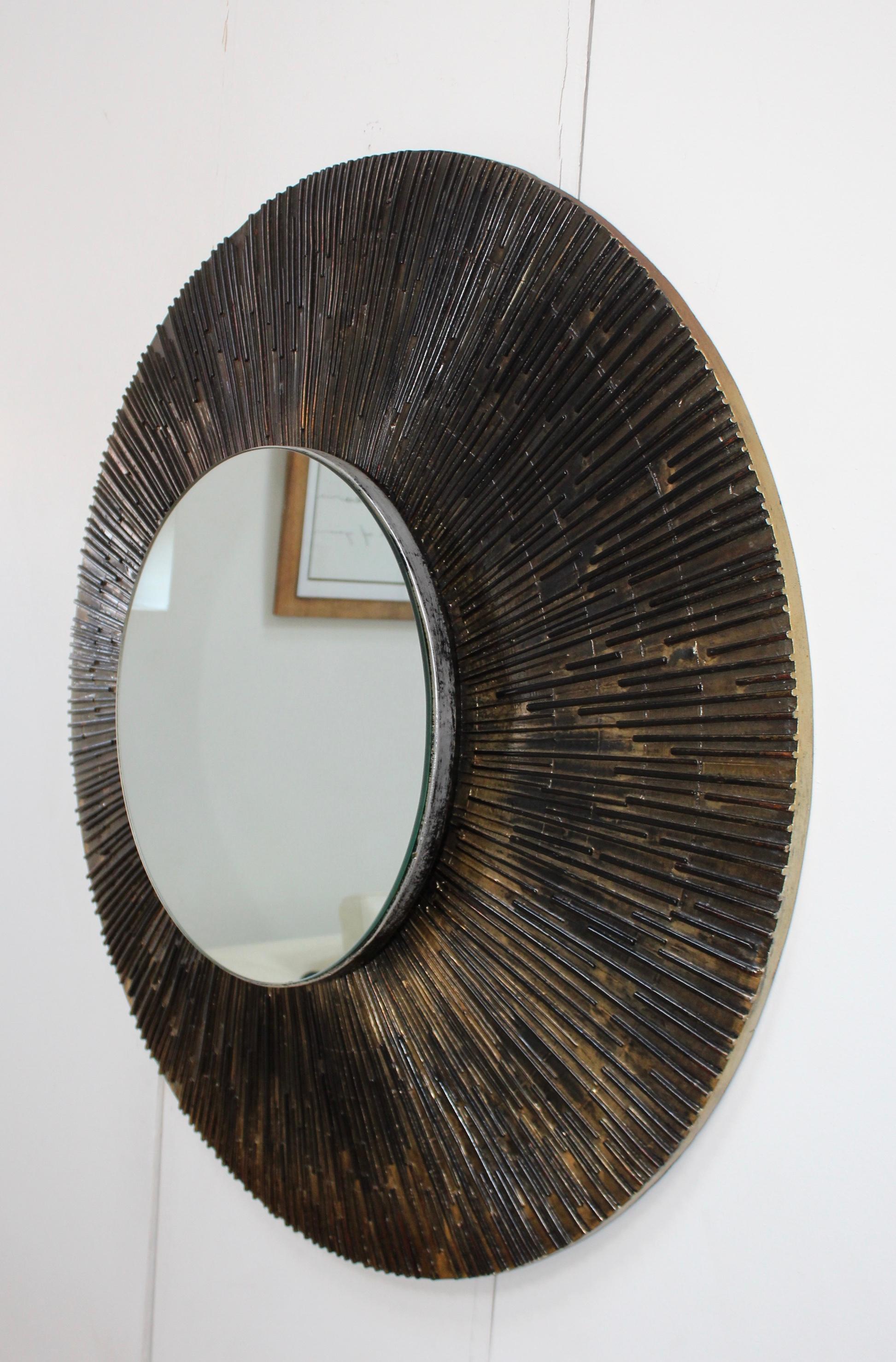 1970s Brutalist Paul Evans Style Wall Mirror In Good Condition In New York, NY