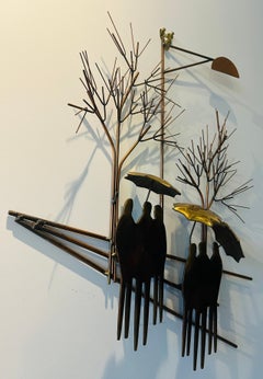 1970s Brutalist "Rainy Day" by R. Richèse Brass & Copper 3-D Wall Hanging Art