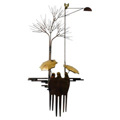 1970s Brutalist "Rainy Day" Richard Richèse Brass & Copper Wall Art Sculpture