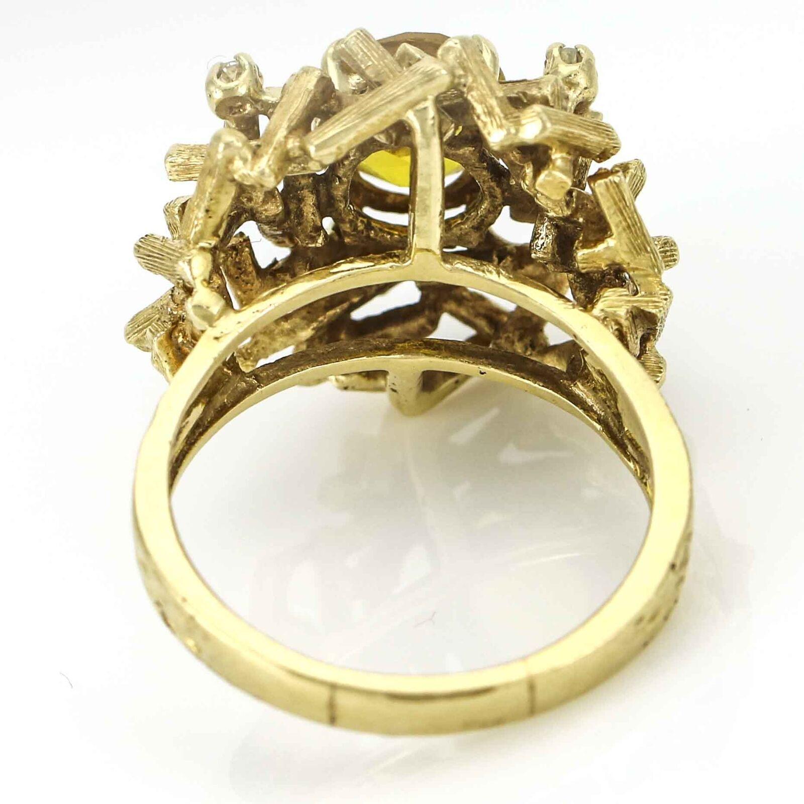 1970s Brutalist Ring with Citrine and Diamonds in Yellow Gold For Sale 1