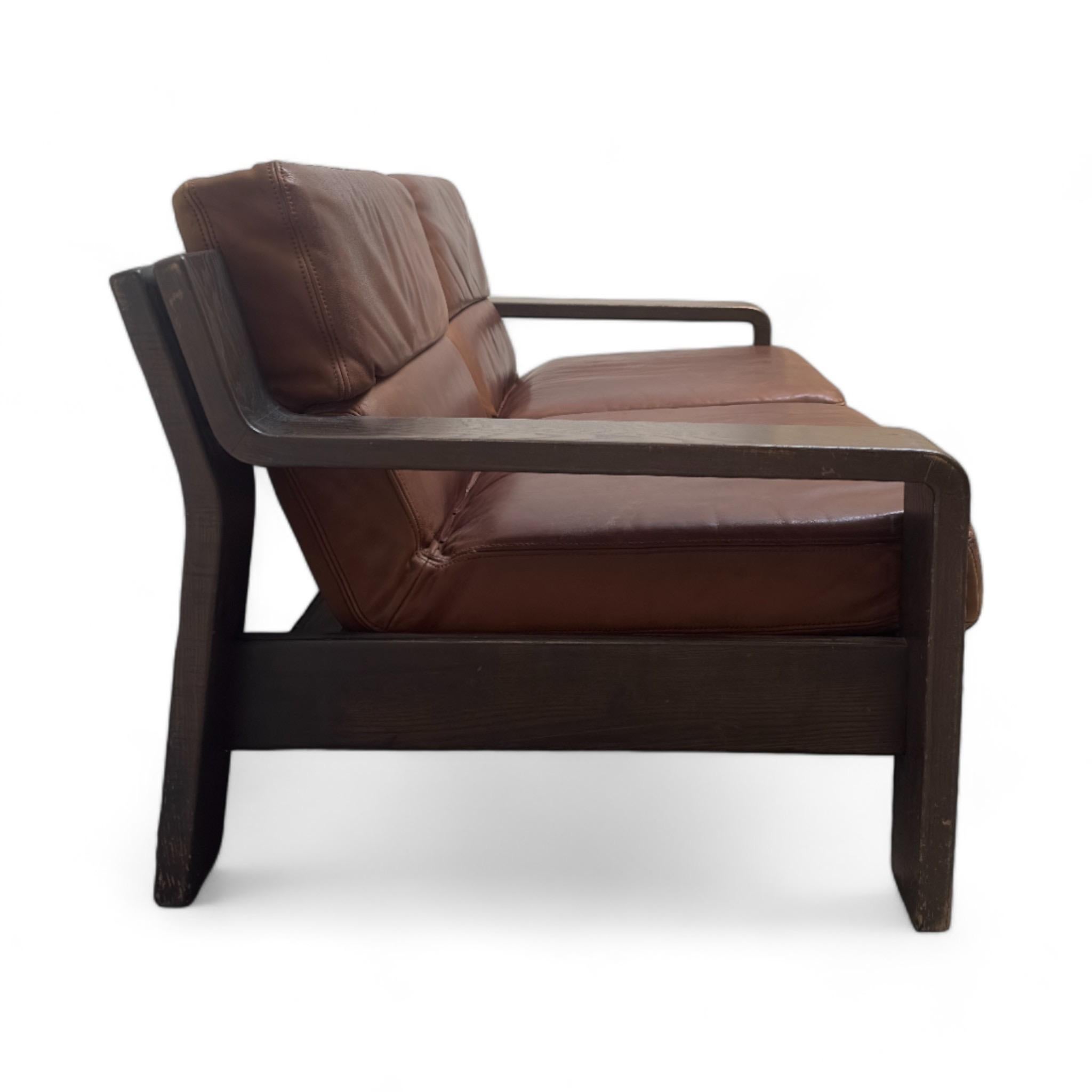 1970s Brutalist Rolf Benz Leather Two-Seat Sofa In Good Condition In Los Angeles, CA
