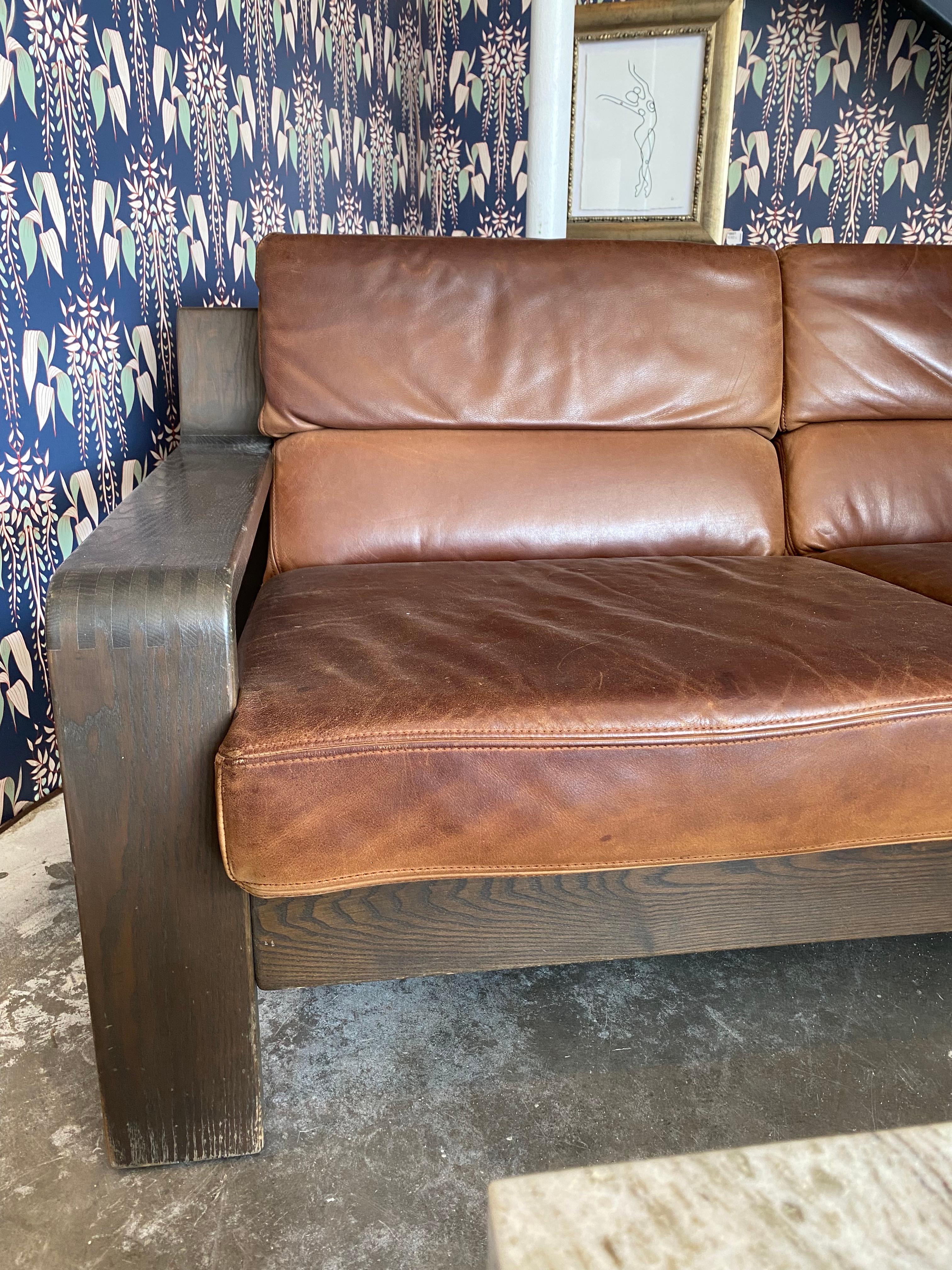 Late 20th Century 1970s Brutalist Rolf Benz Leather Two-Seat Sofa