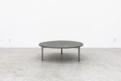 1970's Brutalist Round Stone Coffee Table with Chrome Tripod Base