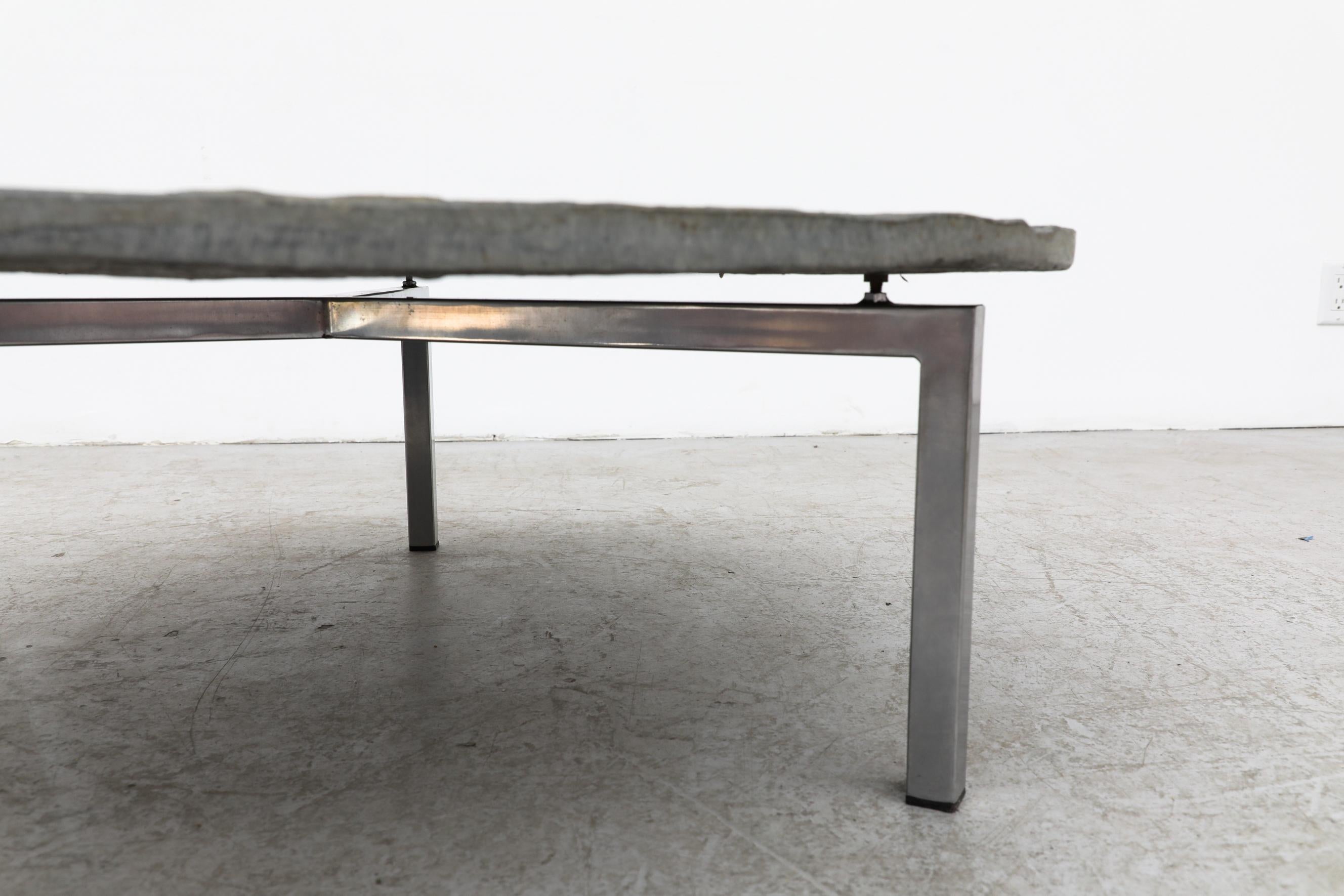 1970's Brutalist Round Stone Coffee Table with Chrome Tripod Base 3