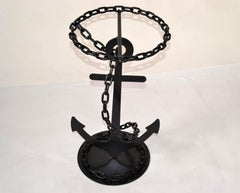 1970s Brutalist Rustic Vintage Iron Anchor Chain Link Side Table Round Base West