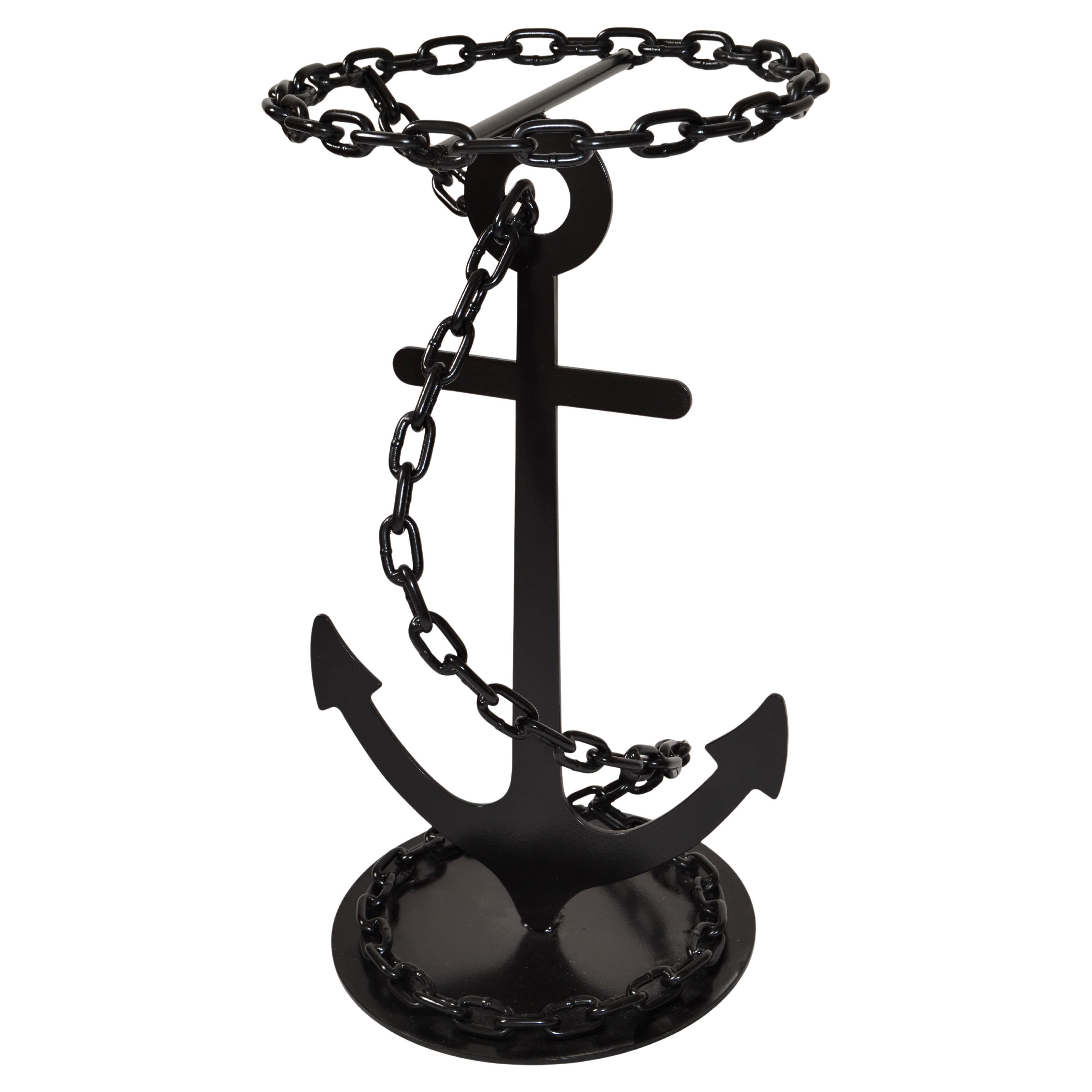 1970 Brutalist Rustic Vintage Iron Anchor Chain Link Side Table Round Base West