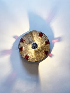 1970s Brutalist Sconce or Ceiling Lamp, Metal Twirl & Ruby Red Glass, Germany