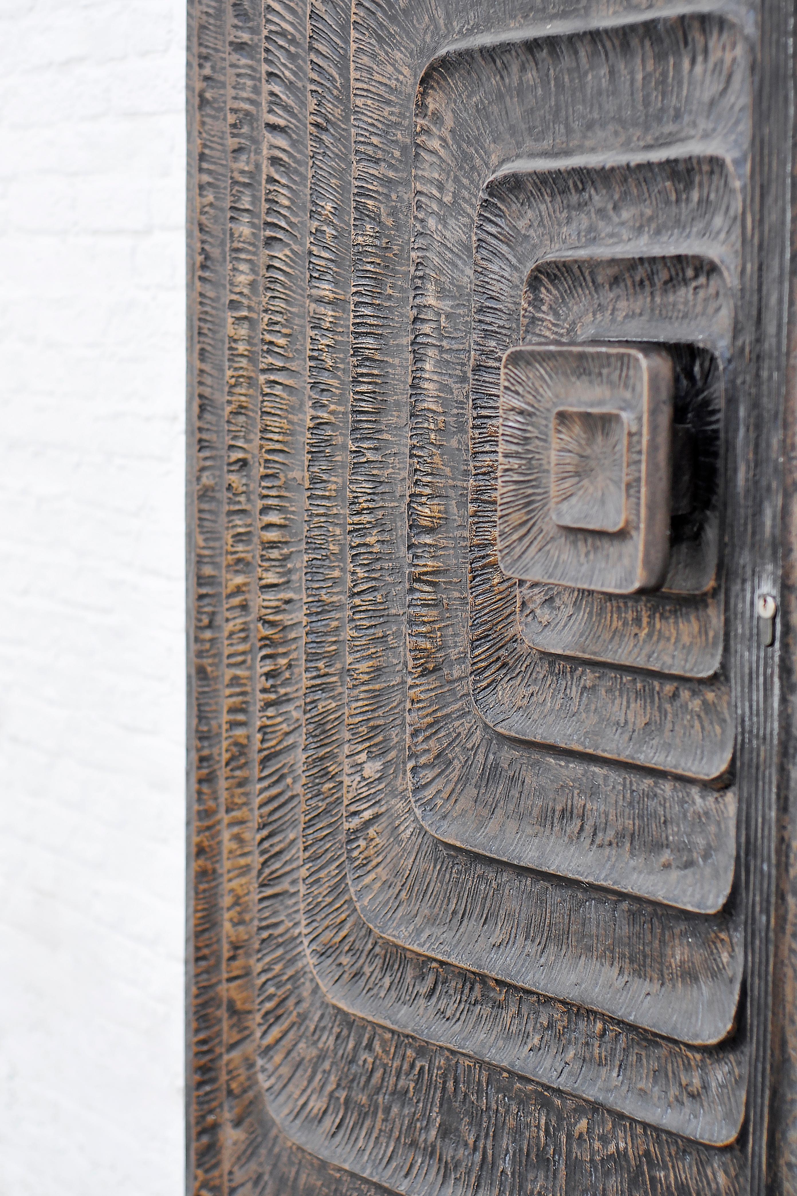 1970s Brutalist Sculptural Metal Door with Geometric Relief 5