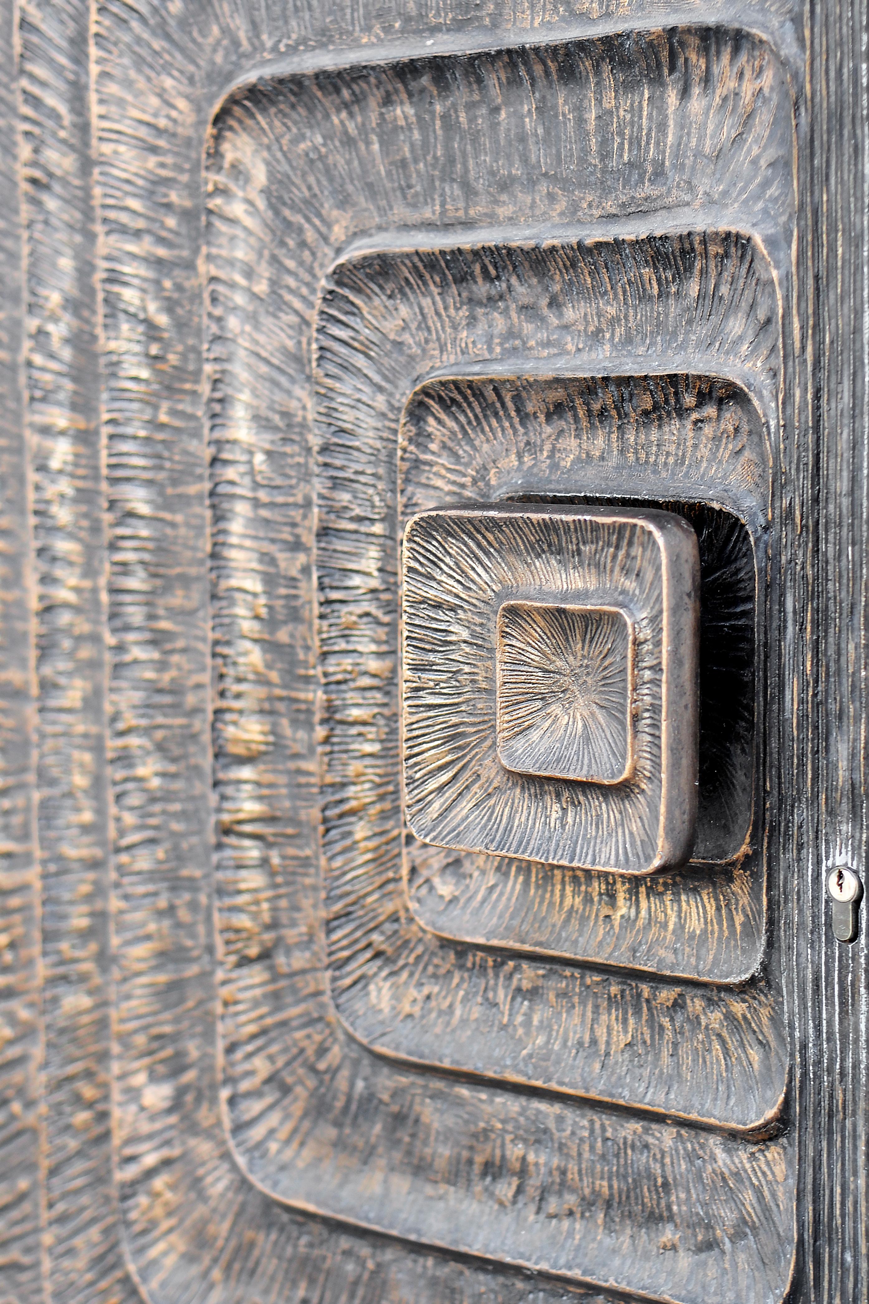 1970s Brutalist Sculptural Metal Door with Geometric Relief 8