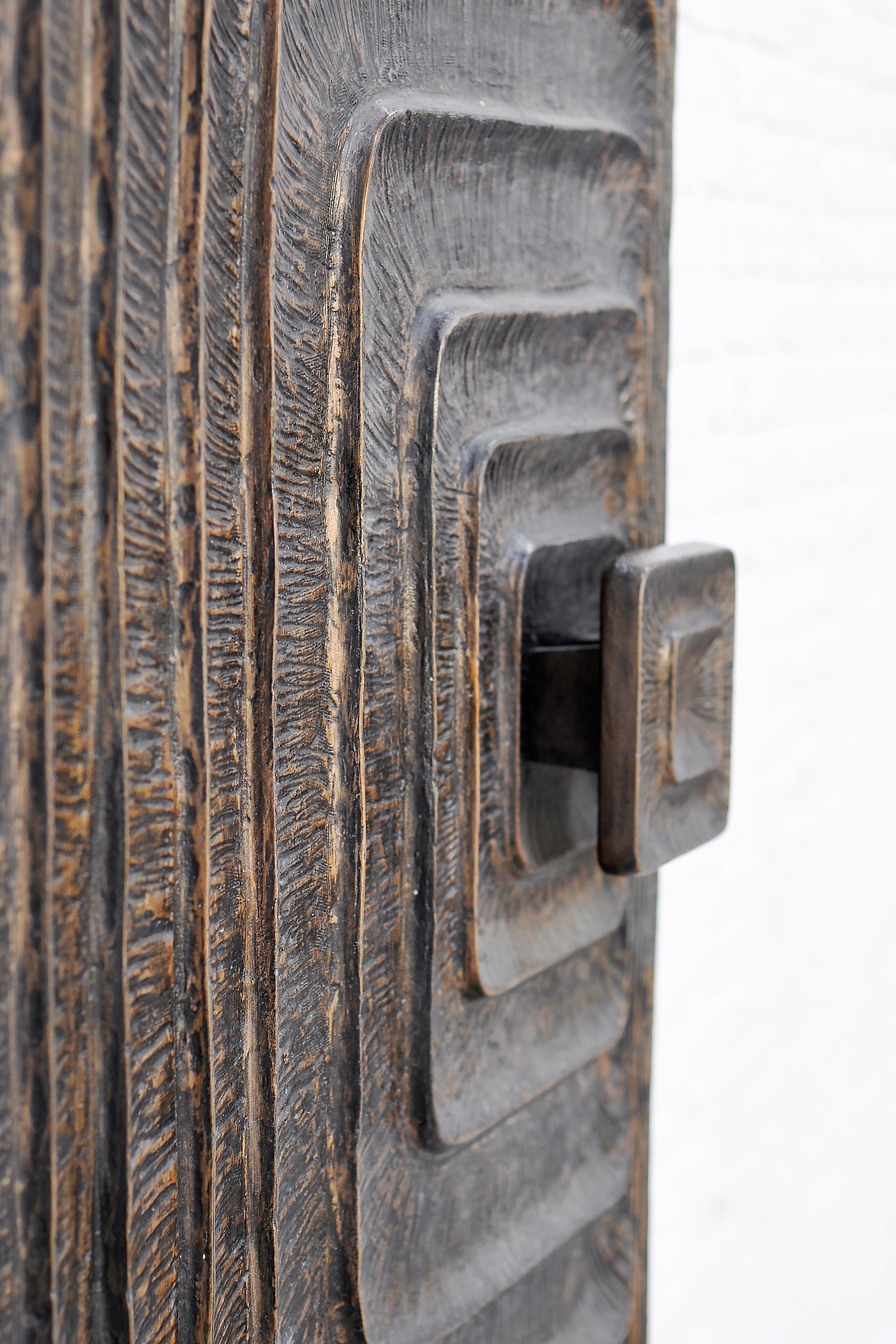 1970s Brutalist Sculptural Metal Door with Geometric Relief 1