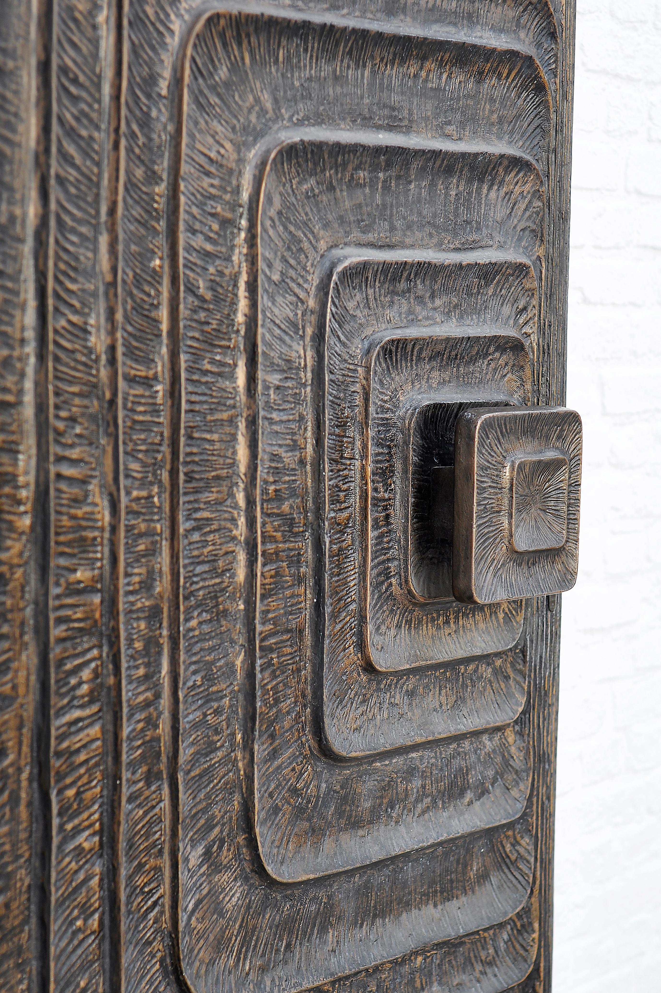 1970s Brutalist Sculptural Metal Door with Geometric Relief 2
