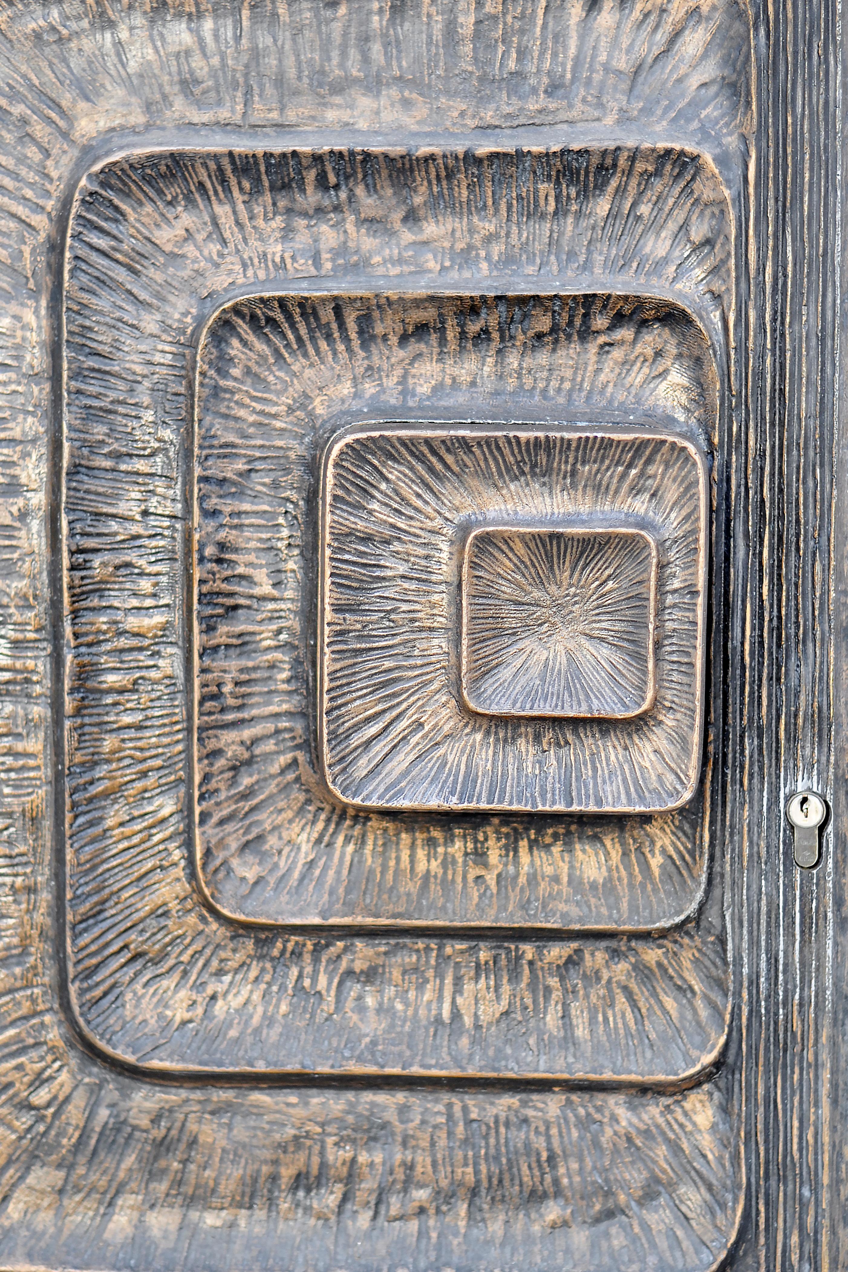 1970s Brutalist Sculptural Metal Door with Geometric Relief 3
