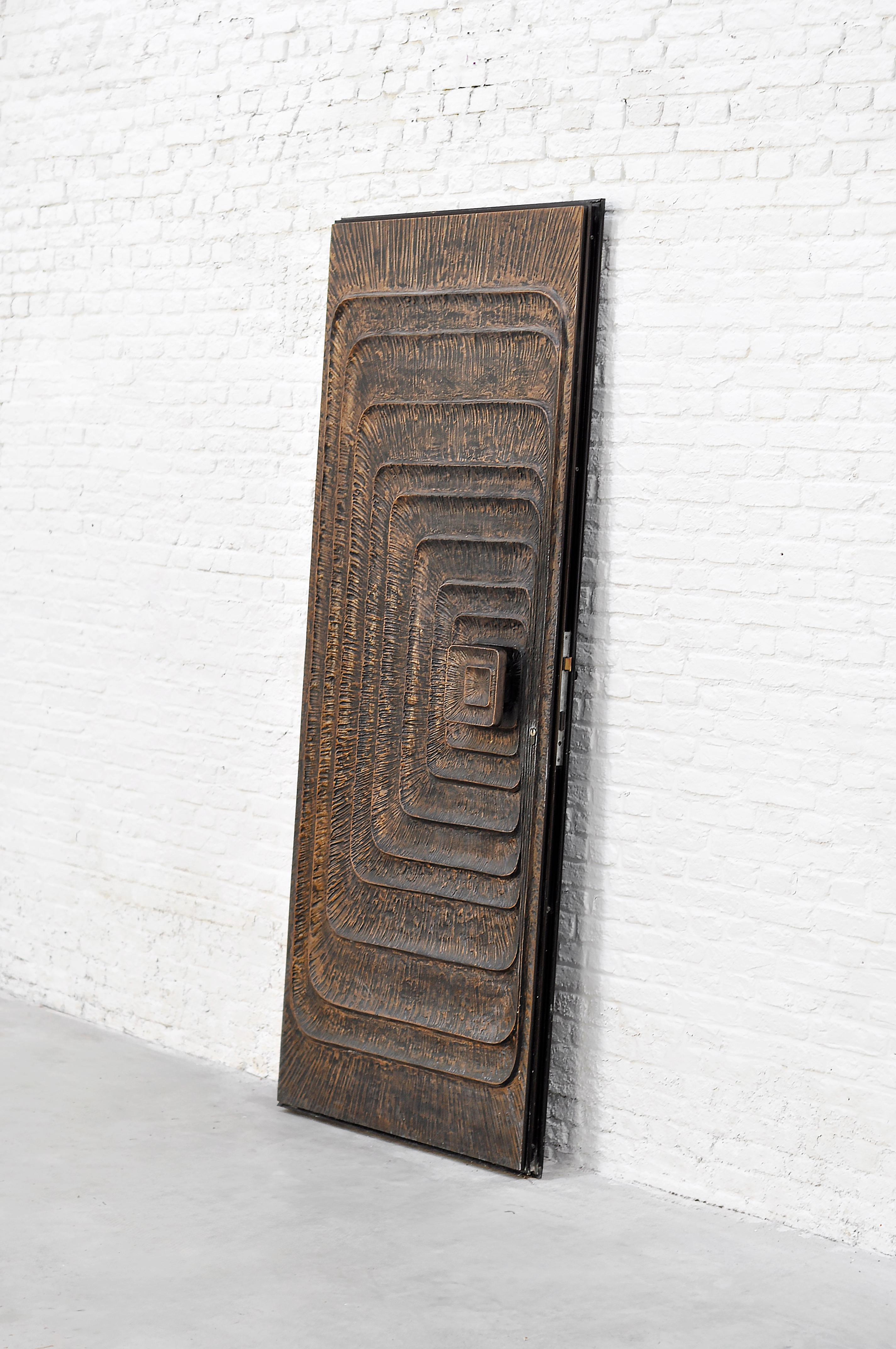1970s Brutalist Sculptural Metal Door with Geometric Relief 4