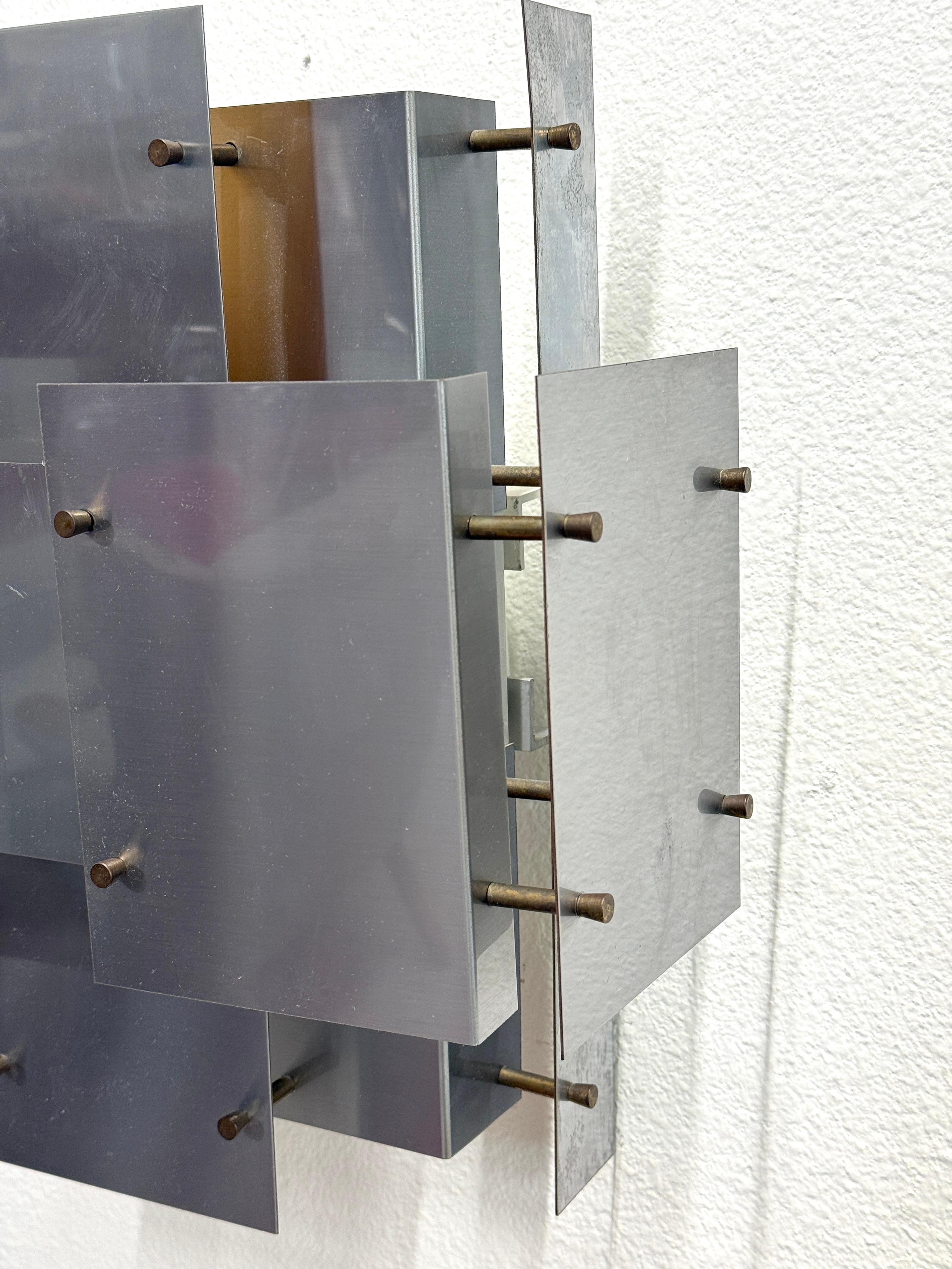 Brass 1970’s Brutalist Sonneman Cityscape Sconce For Sale