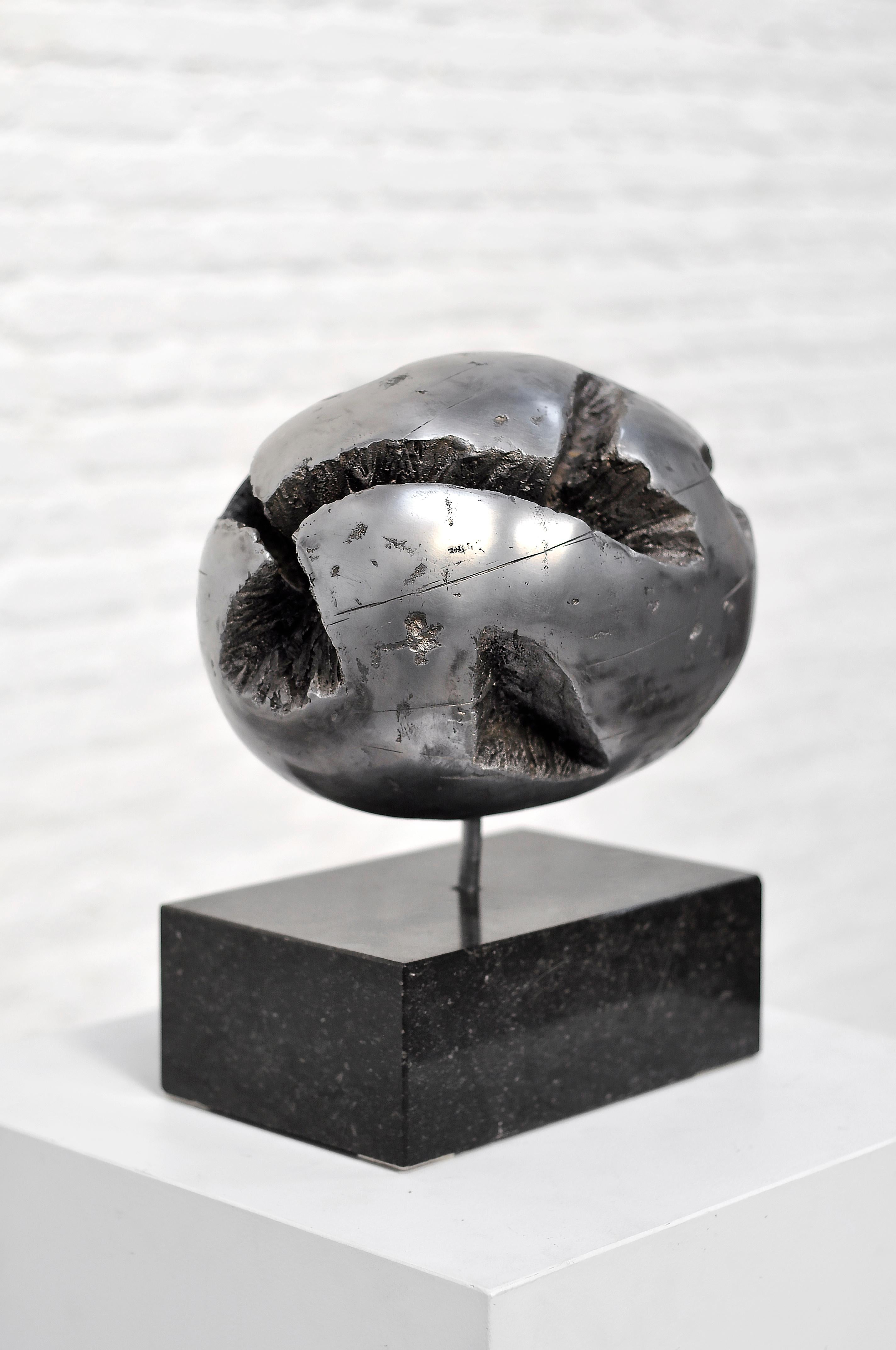 Late 20th Century 1970's Brutalist Spherical Metal Sculpture On Granite Base