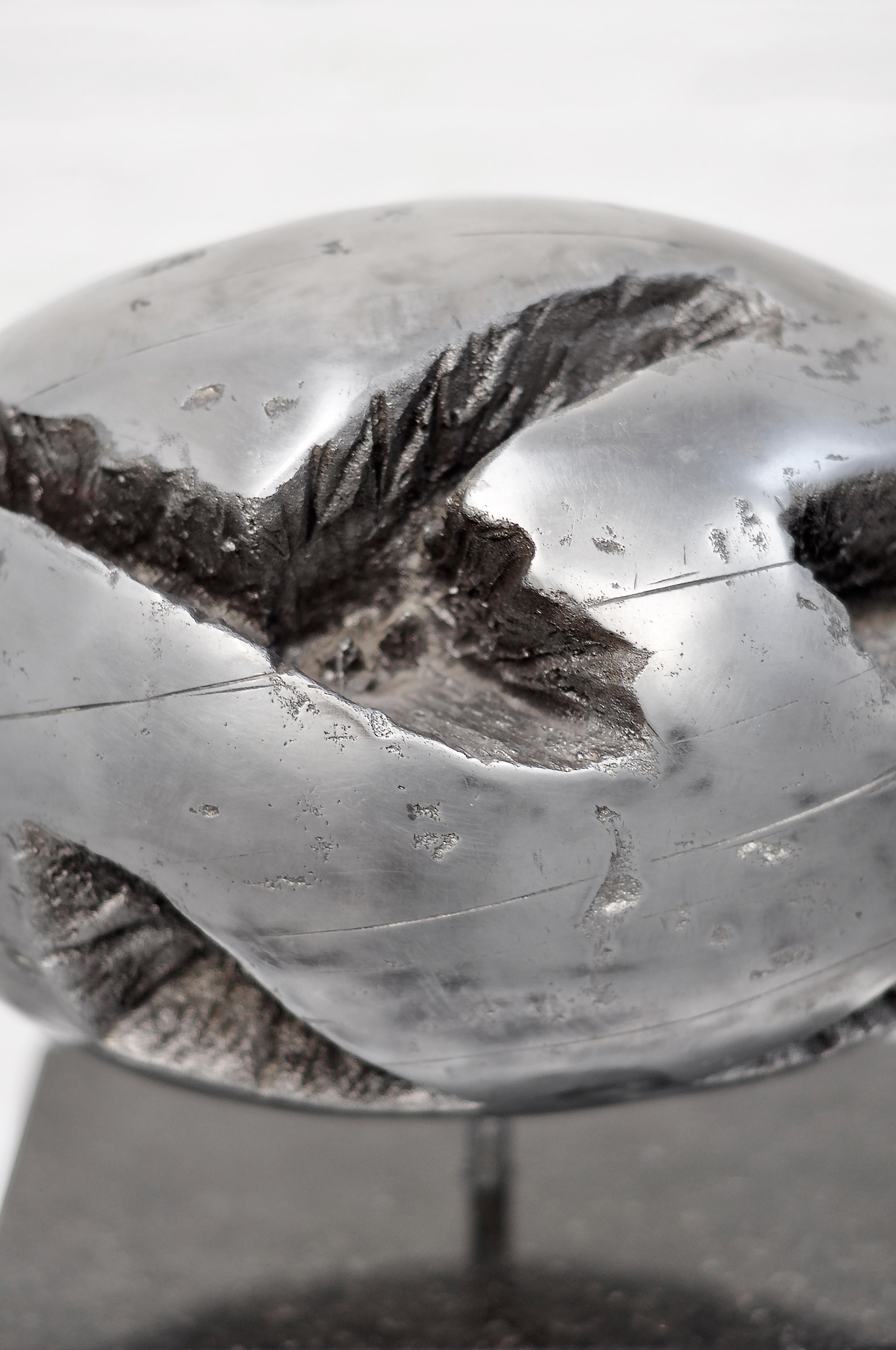 Aluminum 1970's Brutalist Spherical Metal Sculpture On Granite Base