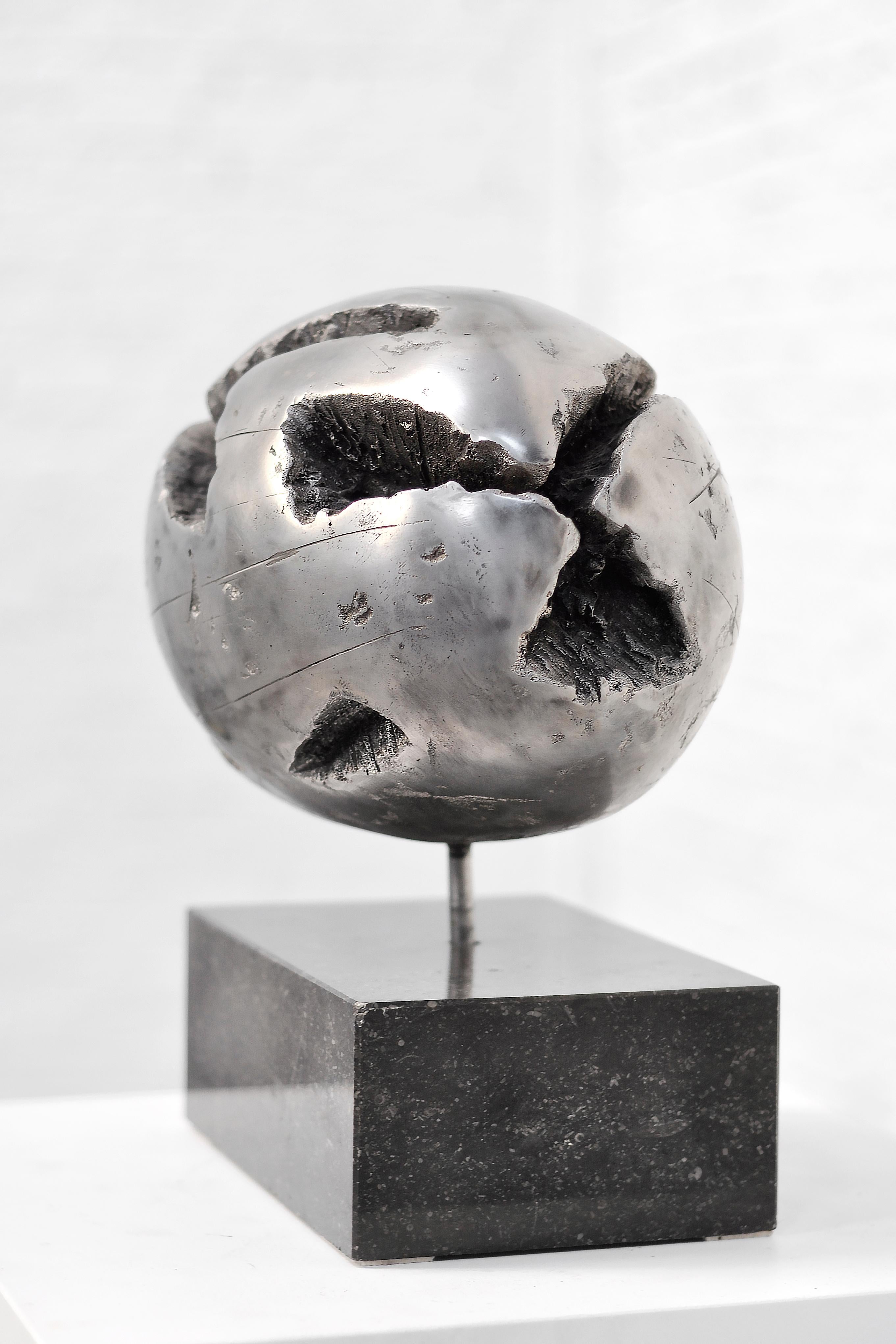 1970's Brutalist Spherical Metal Sculpture On Granite Base 1