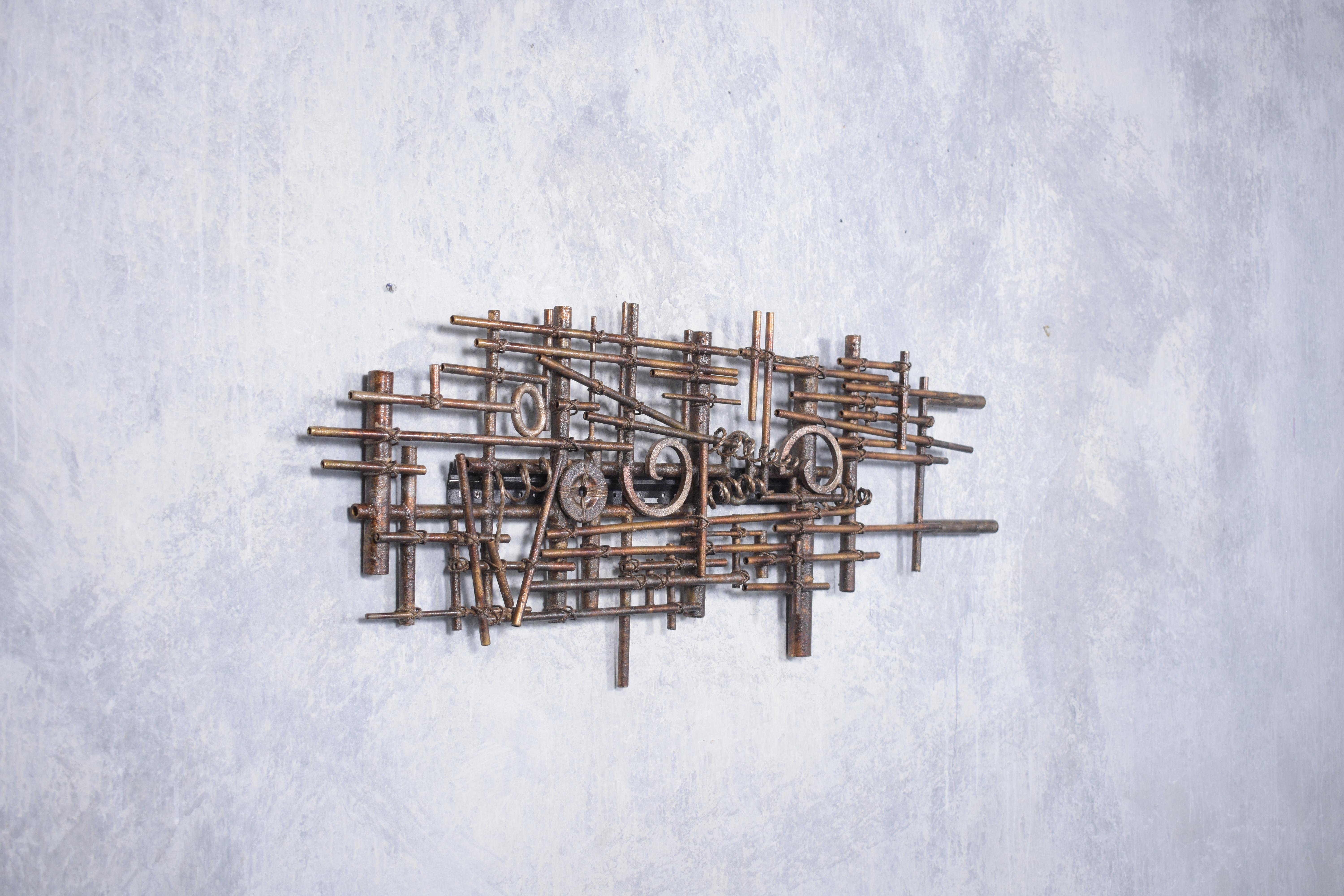 Metalwork 1970s Brutalist-Style Metal Wall Sculpture: A Bold Statement Piece For Sale